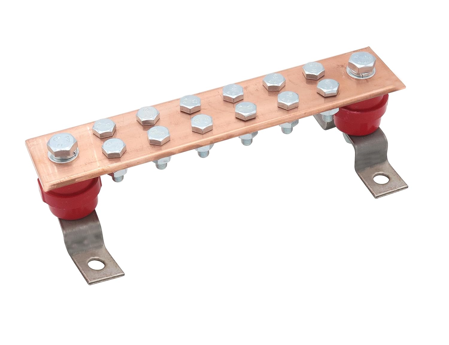 LBY .24"x 1.97"x 9.8" Wall Mounted Copper Ground Bar Kit, with 12 Terminal Positions, Copper Grounding Busbar Bar Kit