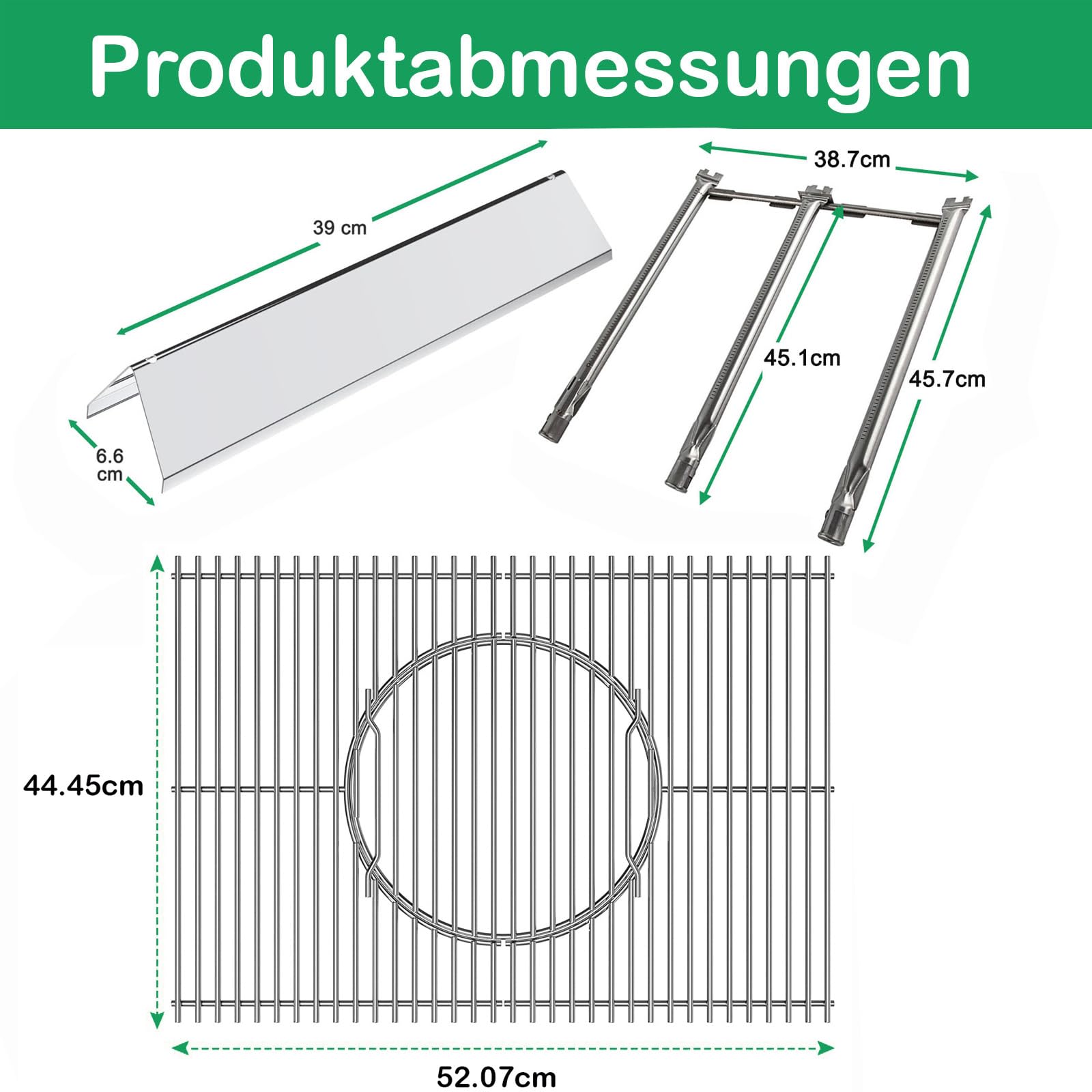 WELL GRILL 7636 Flavorizer Bars & Bruciatore in acciaio inox & Griglia da 44,5 cm con griglia a gas integrata Ricambi per Weber Spirit I & II E/S 310 320 330 Serie