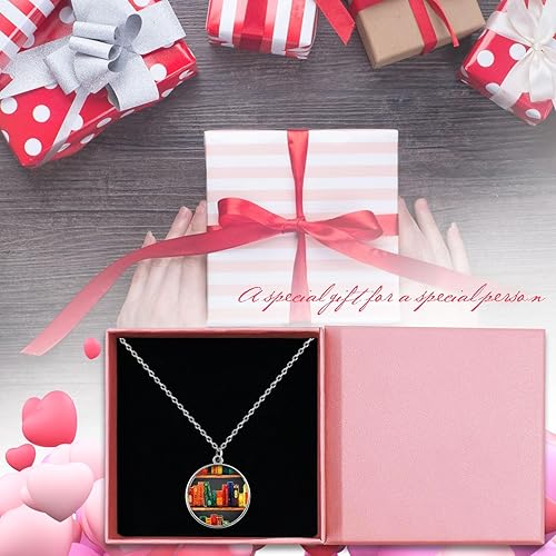 Miniatura 7 de Bookcase Necklace Hand-made Acrylic Book Lover Necklace Graduation Teachers Day Appreciation Back to School Gifts (Round)
