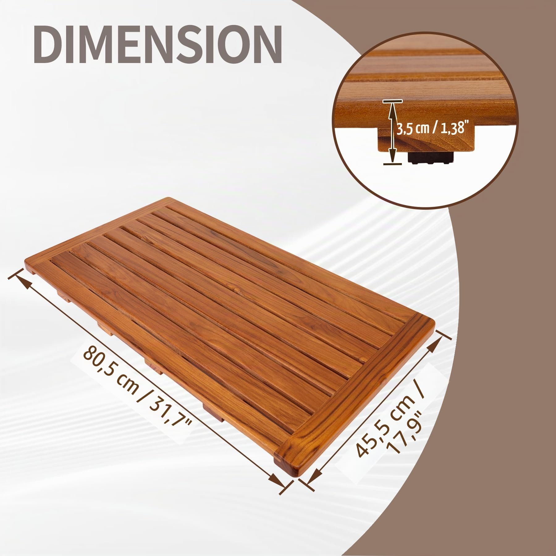 Utoplike Grand Tapis de Bain en Teck pour Salle de Bain, 80,5 x 45,5 cm, Tapis de Sol Robuste pour intérieur et Spa ou extérieur