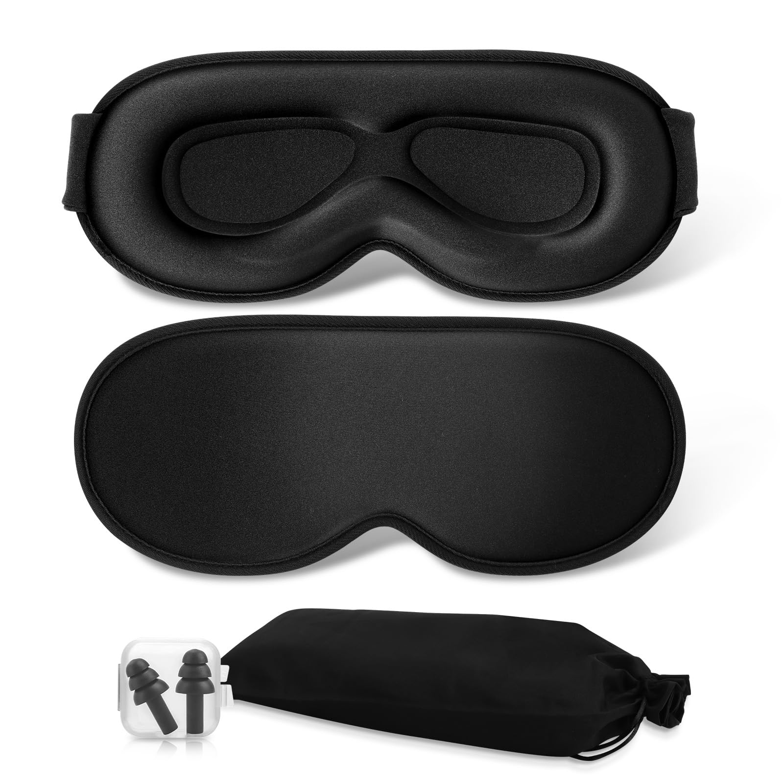 3D Deep Contoured Cup Sleep Mask, 99% Block Out Light Zero Pressure Sleeping Cover with Adjustable Strap, Eyelash Sleeping Mask for Extensions, Breathable Blindfold for Women Men(Black)