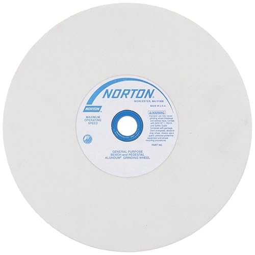 Rueda abrasiva blanca para bancos y pedestales Norton Premium, tipo 01, agujero redondo, de óxido de aluminio, 8 pulgadas, 1