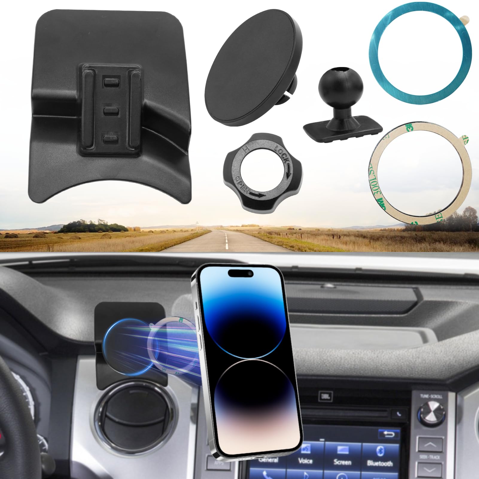 APESER Compatible with Toyota Tundra Phone Holder 2017-2021 for Air Vent,2nd Gen Tundra Phone Mount Magnetic Navigation Bracket Anti-Shake,360 Degree