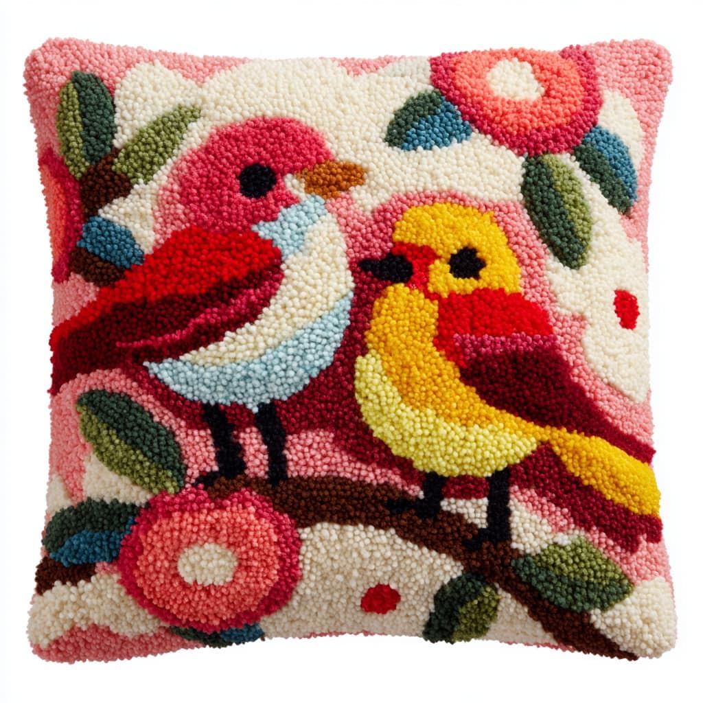 Taxpy Latch Hook Pillow Case Embroidery Kits, Birds on the Branches DIY Needlework Latch Hook Cushion Cover Kits,Sofa Cushion Cover,17x17inch