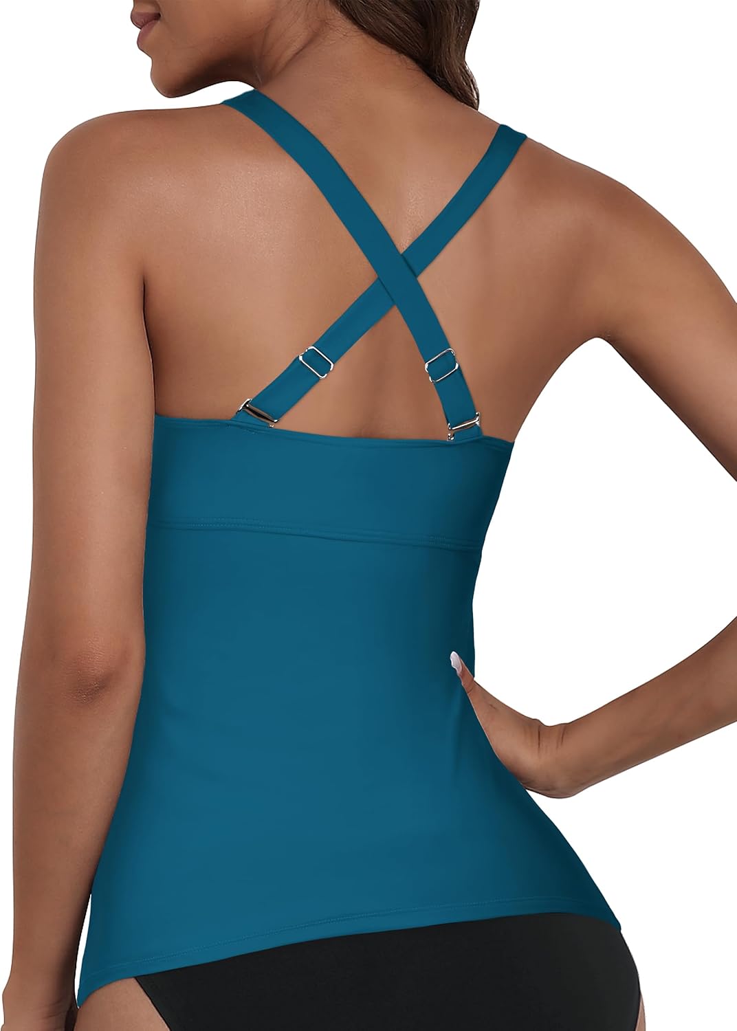 Firpearl Tankini Tops for Women Tummy Control Bathing Suit V Neck Criss Cross Swimsuit Top Only No Bottom - Image 5