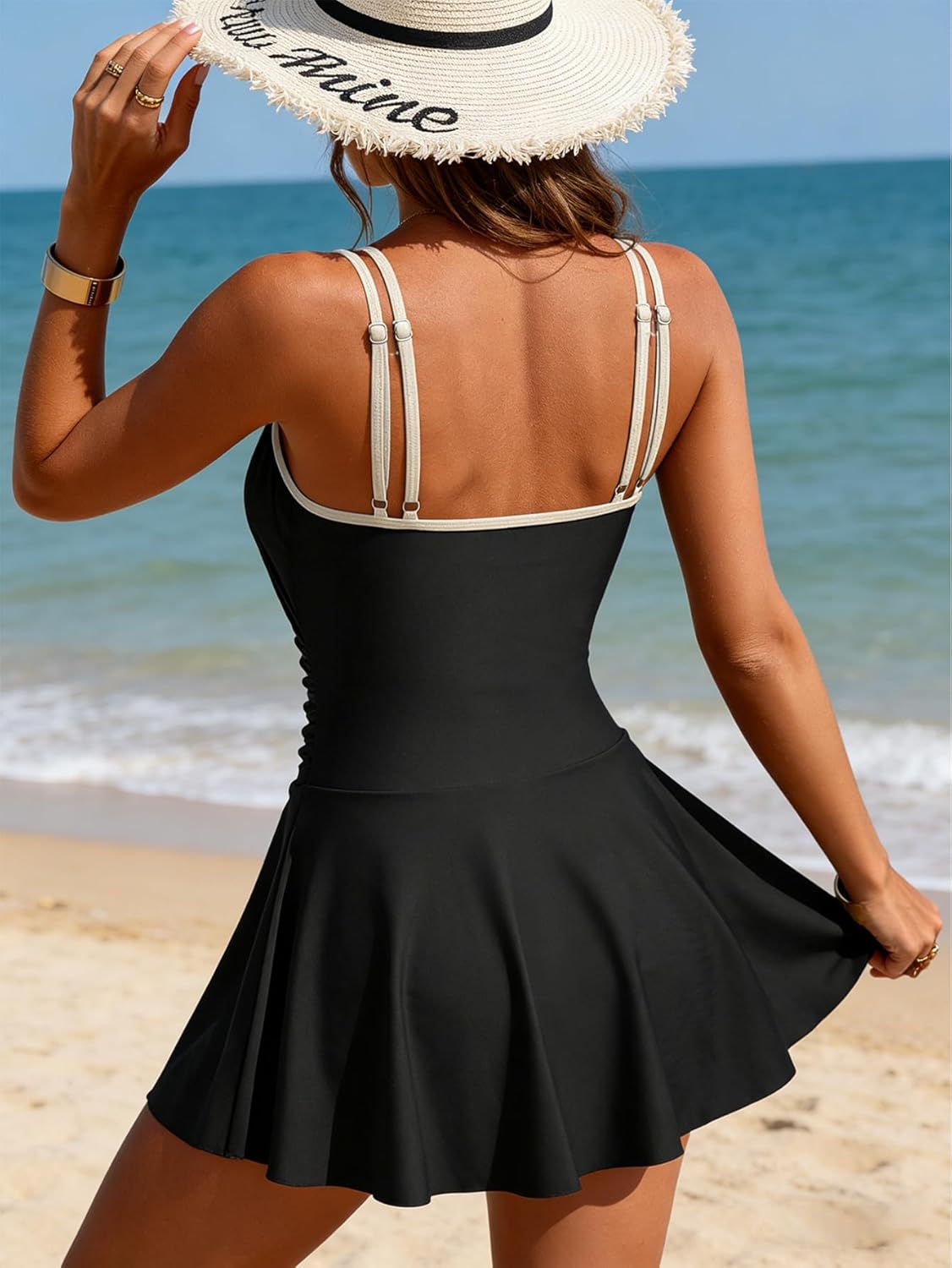 Women's One Piece Swimdress Swimsuit Tummy Control Swim Dress Modest Skirt Bathing Suit with Briefs