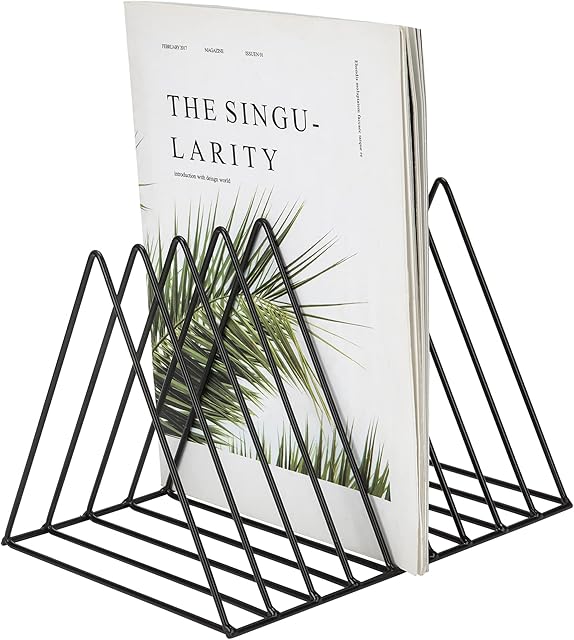 Bookend, Metal Newspaper Rack, Triangle Desktop Magazine Stand, 9 Slots, Book Ends Newspaper Holder Organisation Rack for Office, Documents, CD, Magazine