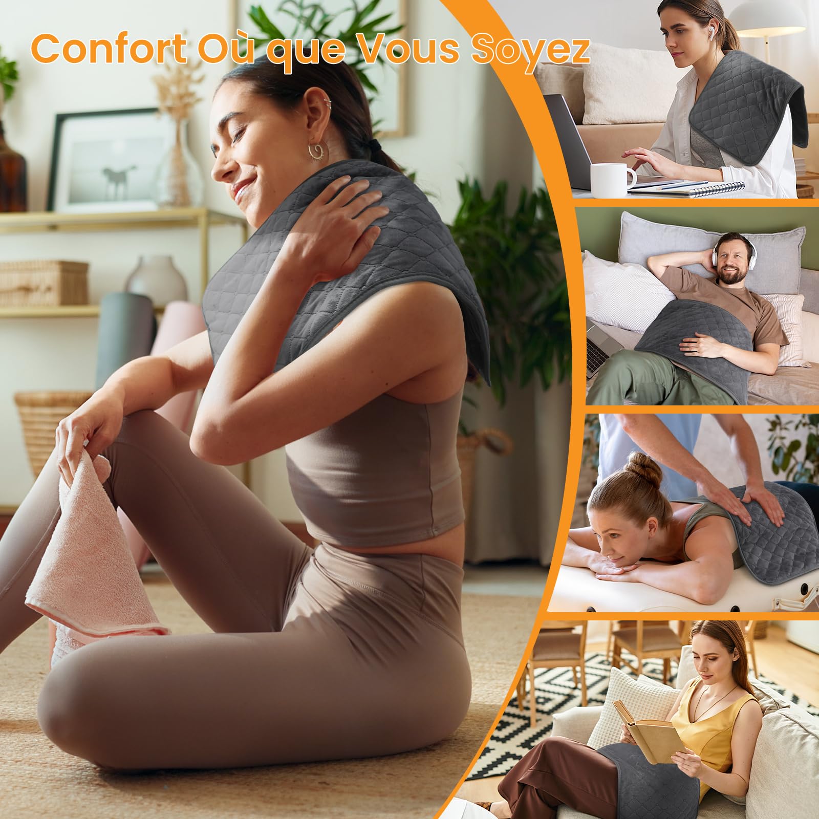 Coussin Chauffant Électrique 40x80cm avec Arrêt Automatique et 6 Niveaux de Température, pour le Dos, la Cervicales et les Épaules, Lavable en Machine, Le Cadeau Réconfortant pour Parents ou Épouse