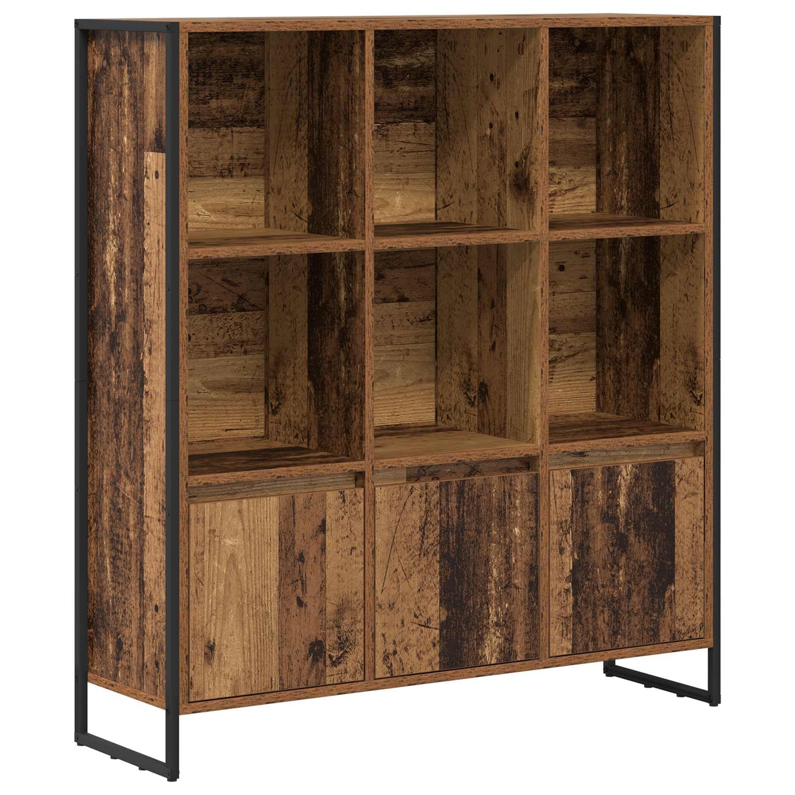 Estantería de madera antigua con 18 compartimentos y 6 puertas para salón