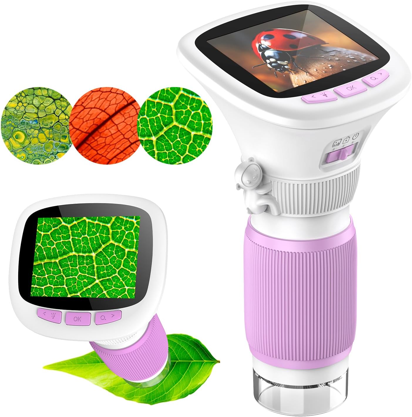 2-in-1 Kids Microscope Camera with 200W Dual Lens-2.0" Screen 500X Photo & Video AUKCLAX Digital Microscopes Handheld for 3 4 5 6 7 8 9 10 11 12 Year Old Kids Educational Science Kit Toy Gifts(Purple)