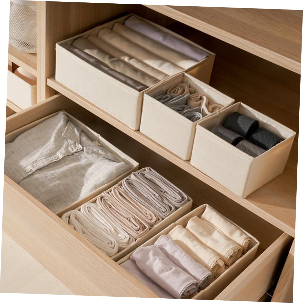 Scatole Organizer Beige Set 3 Pezzi per Biancheria Intima Divisori per Ordinare Calze e Mutande, per Cassetti e Armadi