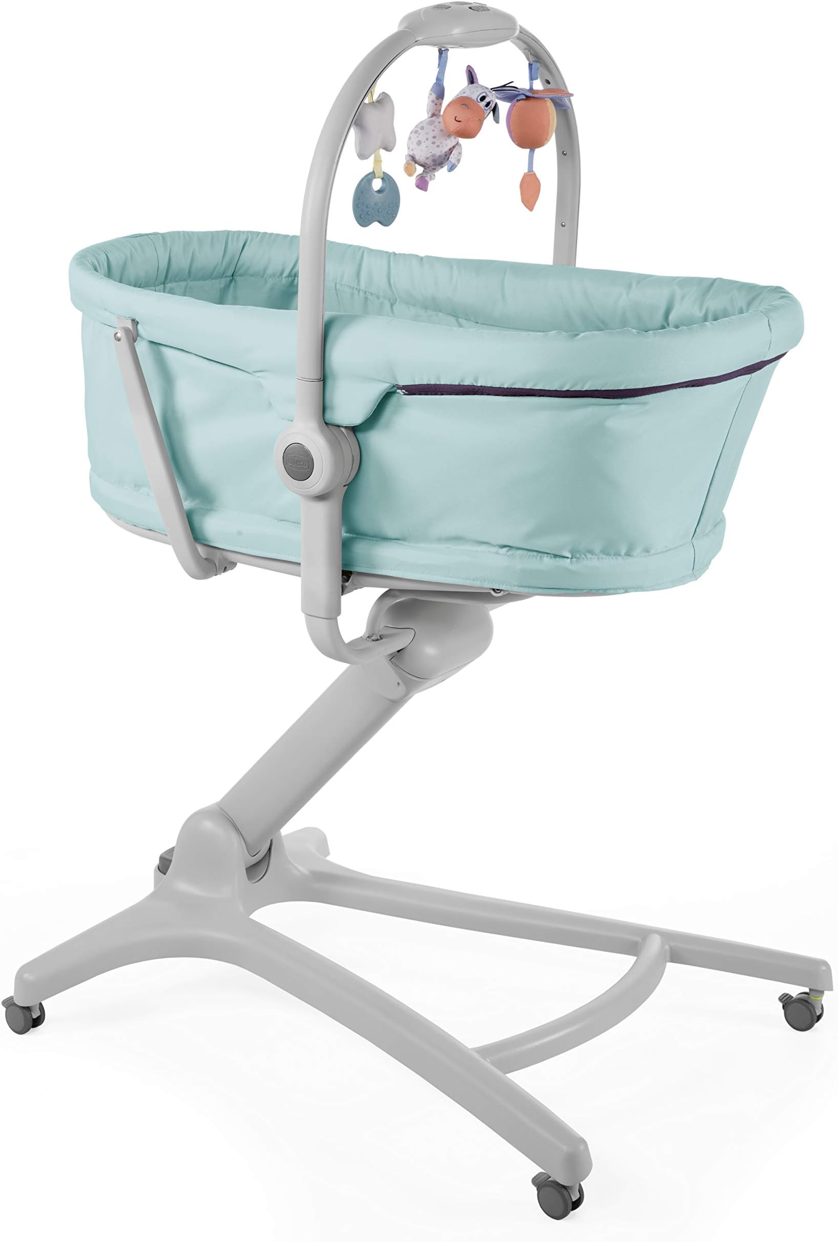 Chicco - Multifunctioneel Wiegje Baby Hug 4 in 1-0 tot 36 Maanden - Verstelbaar naar Eetstoel - 4 Mogelijke Configuraties - 4 Wielen - Lichtblauw