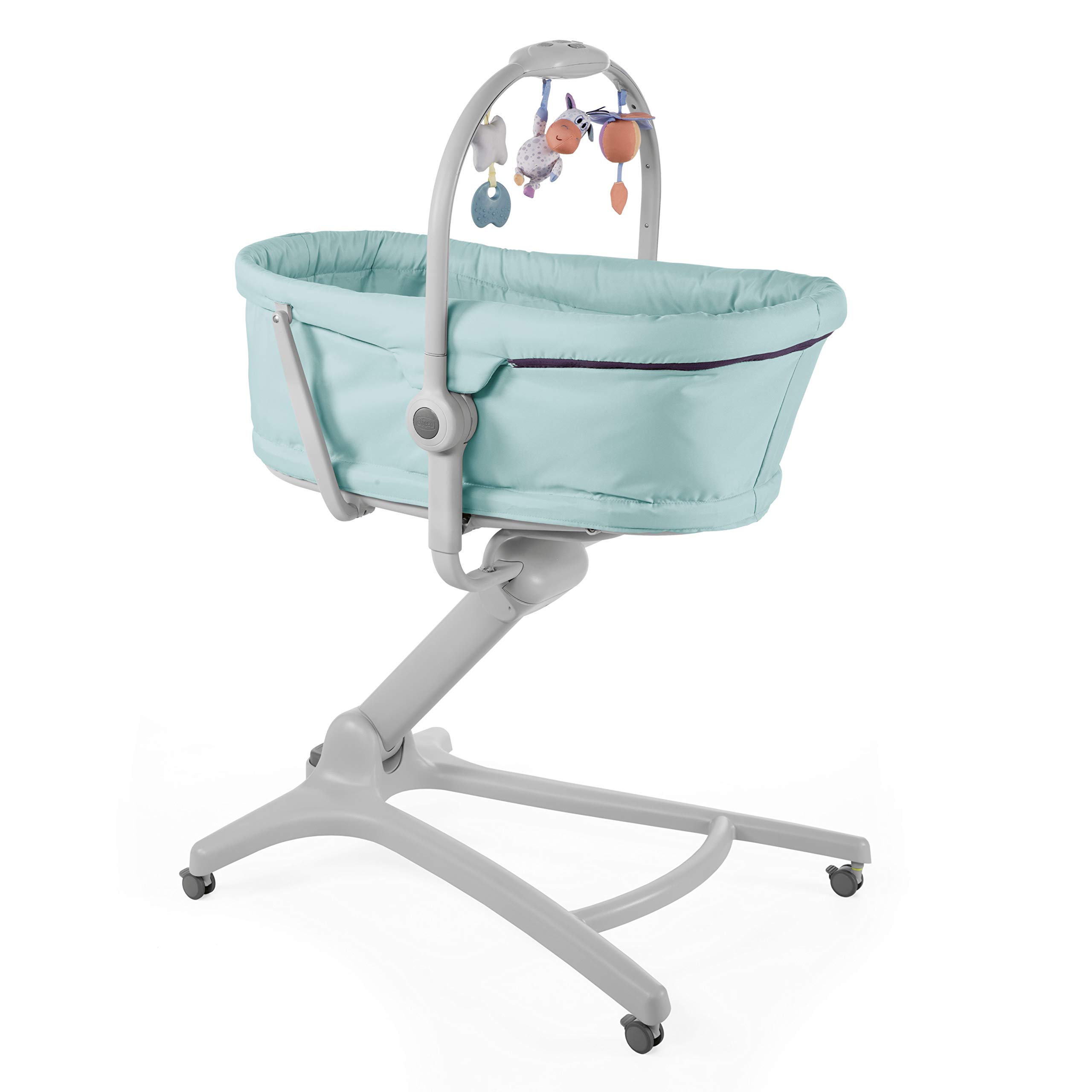 Chicco - Multifunctioneel Wiegje Baby Hug 4 in 1-0 tot 36 Maanden - Verstelbaar naar Eetstoel - 4 Mogelijke Configuraties - 4 Wielen - Lichtblauw