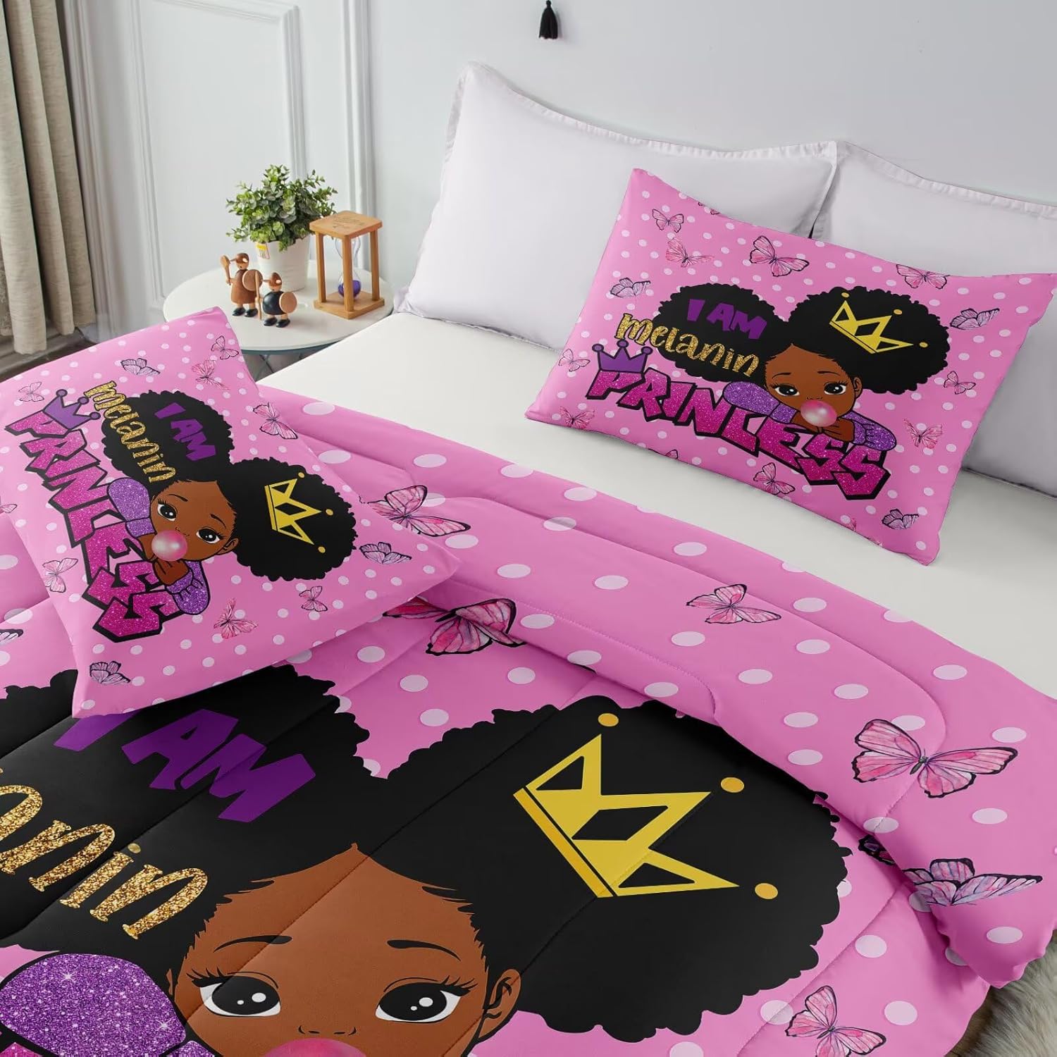 Little Black Girl Comforter Sets Twin Size,Black Girl Magic Bedding Set,Cute Little Princess Comforter Set for Kids Melanin Bedroom Bed Sets - Image 6