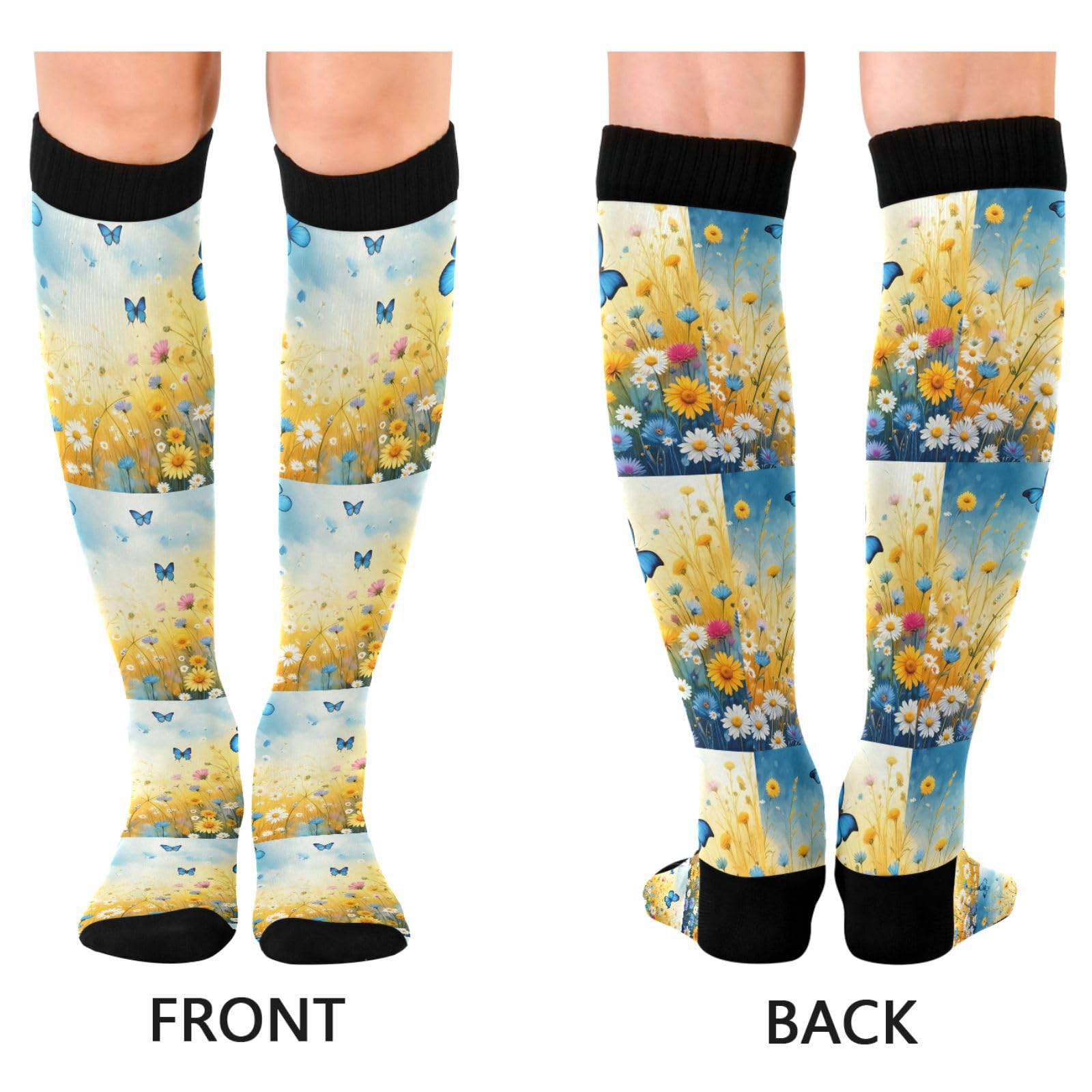 Wassud Wildflowers Summer Compression Socks for Women and Men 20-30 mmHg Knee High Socks for Nurses Travel Socks 2 Pair