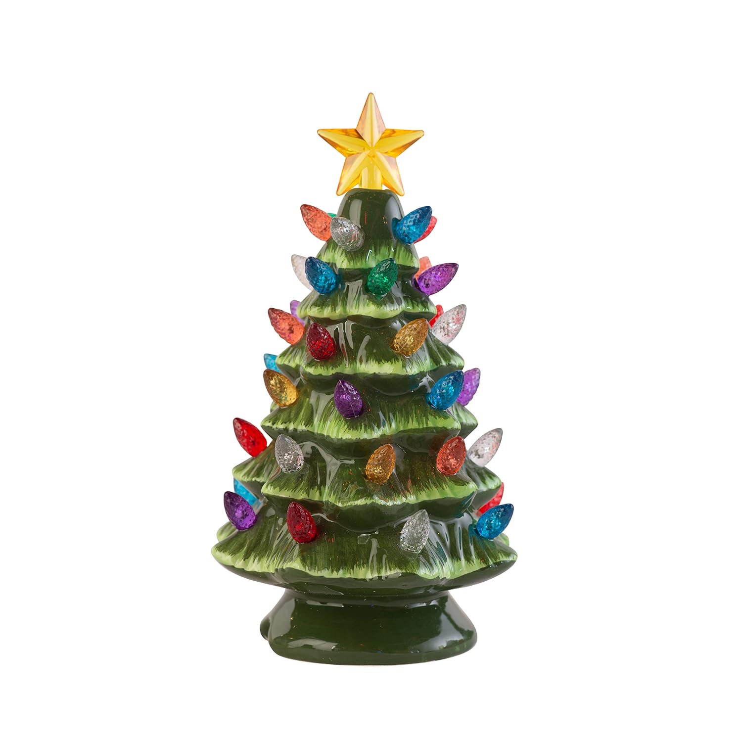 6.75-Inch Vintage Ceramic Christmas Tree with Multi-Color Lights and Clip-in Cord - Creative Hobbies Tabletop Decor