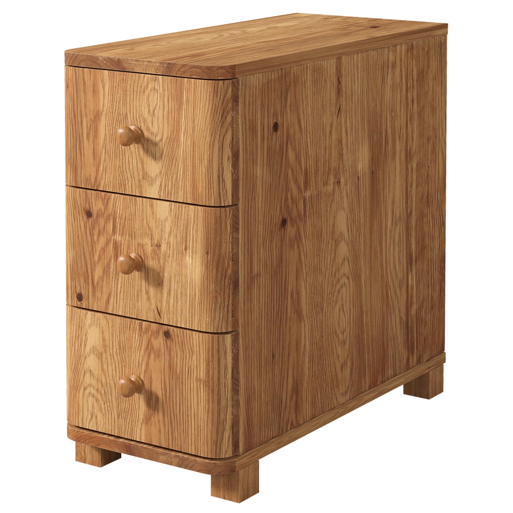 LITTLE TREE Solid Wood Nightstand with 3 Drawers, Narrow Farmhouse Bedside Table for Bedroom, Small Space, Rustic Brown Side Table