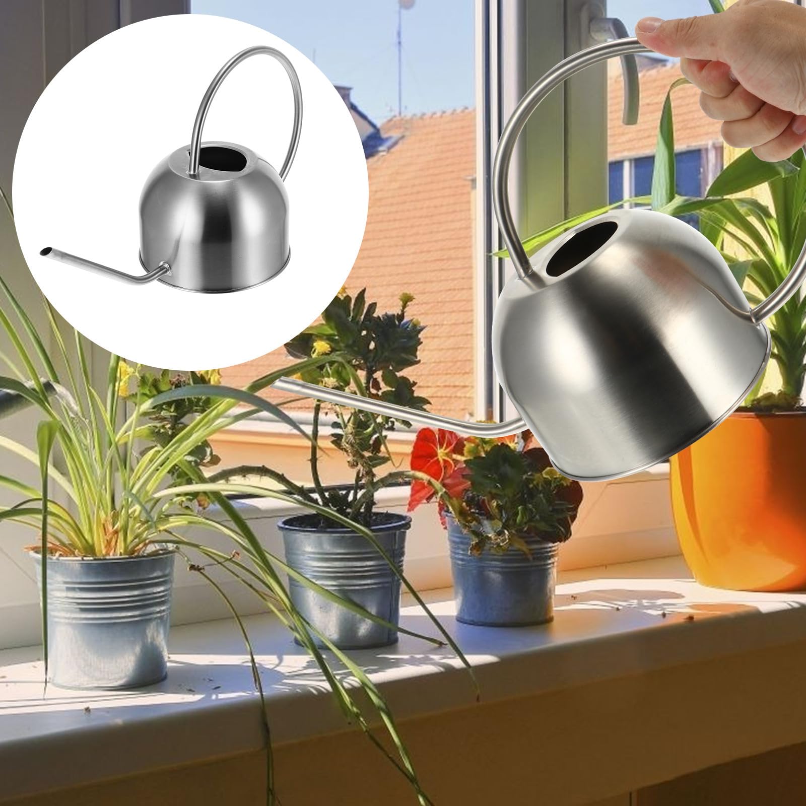 Arrosoir Long Bec de en Acier Inoxydable Jardin 1, 5 L pour Plantes