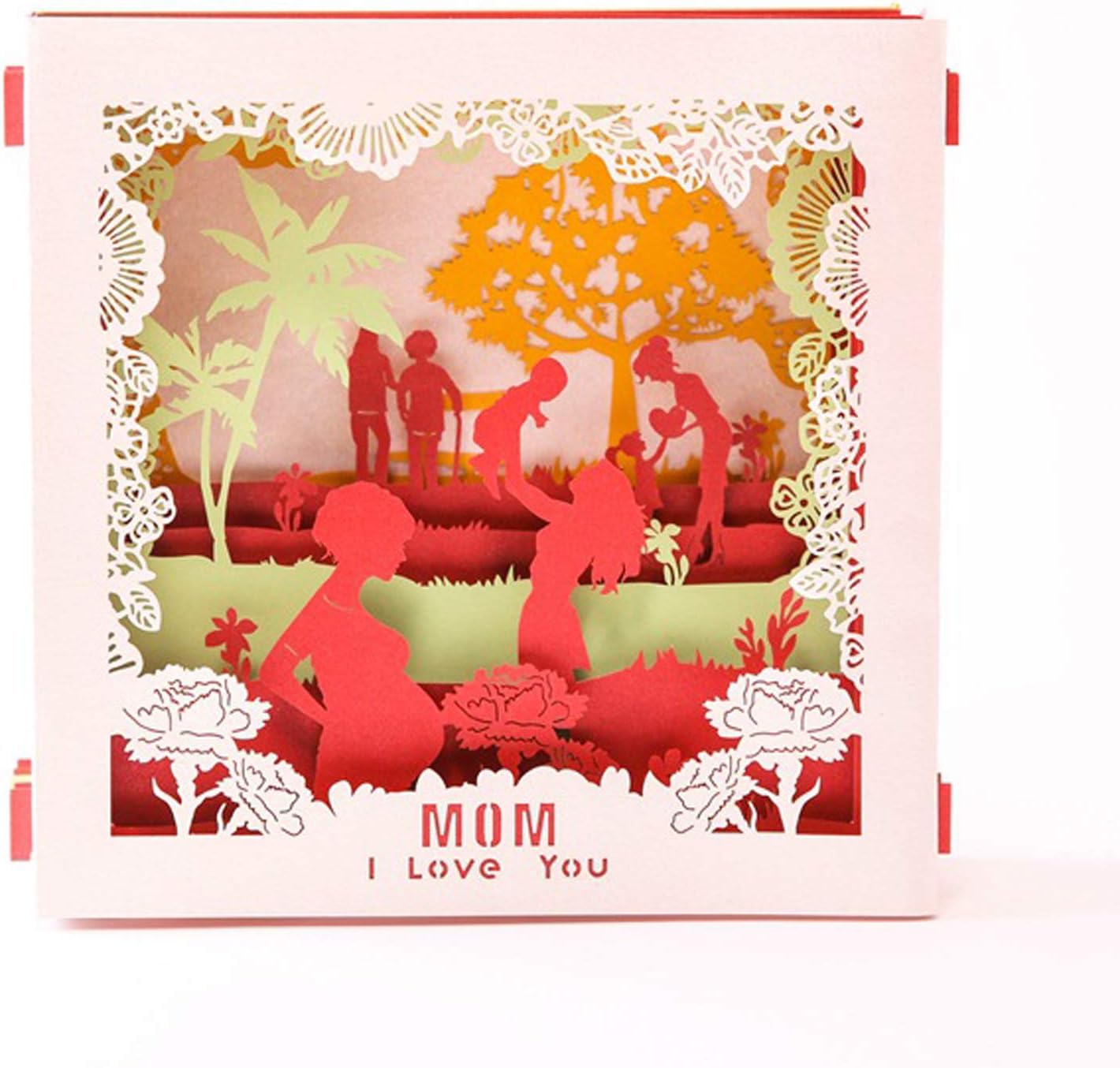 Mother's Day Greeting Card, 3D Pop Up Birthday Cards, Handmade Thank You Card for Mom Grandmom, with Envelope and Thanks You Stickers (Mother and child)