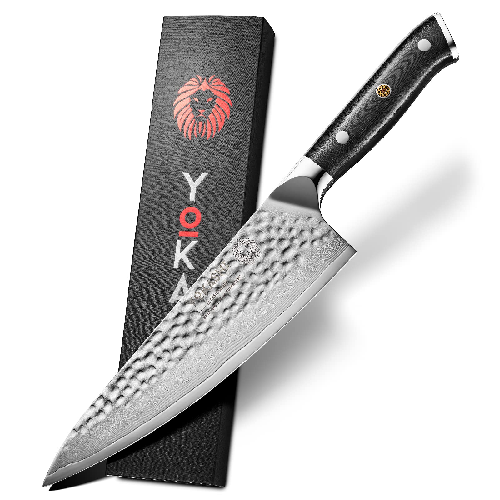 YOKASHI Japanese Damascus Chef Knife – 8-Inch Professional VG-10 High-Carbon Steel Kitchen Knife – Razor-Sharp Japanese Knife for Chefs and Home Cooks, Ideal for Chopping, Slicing, and Dicing