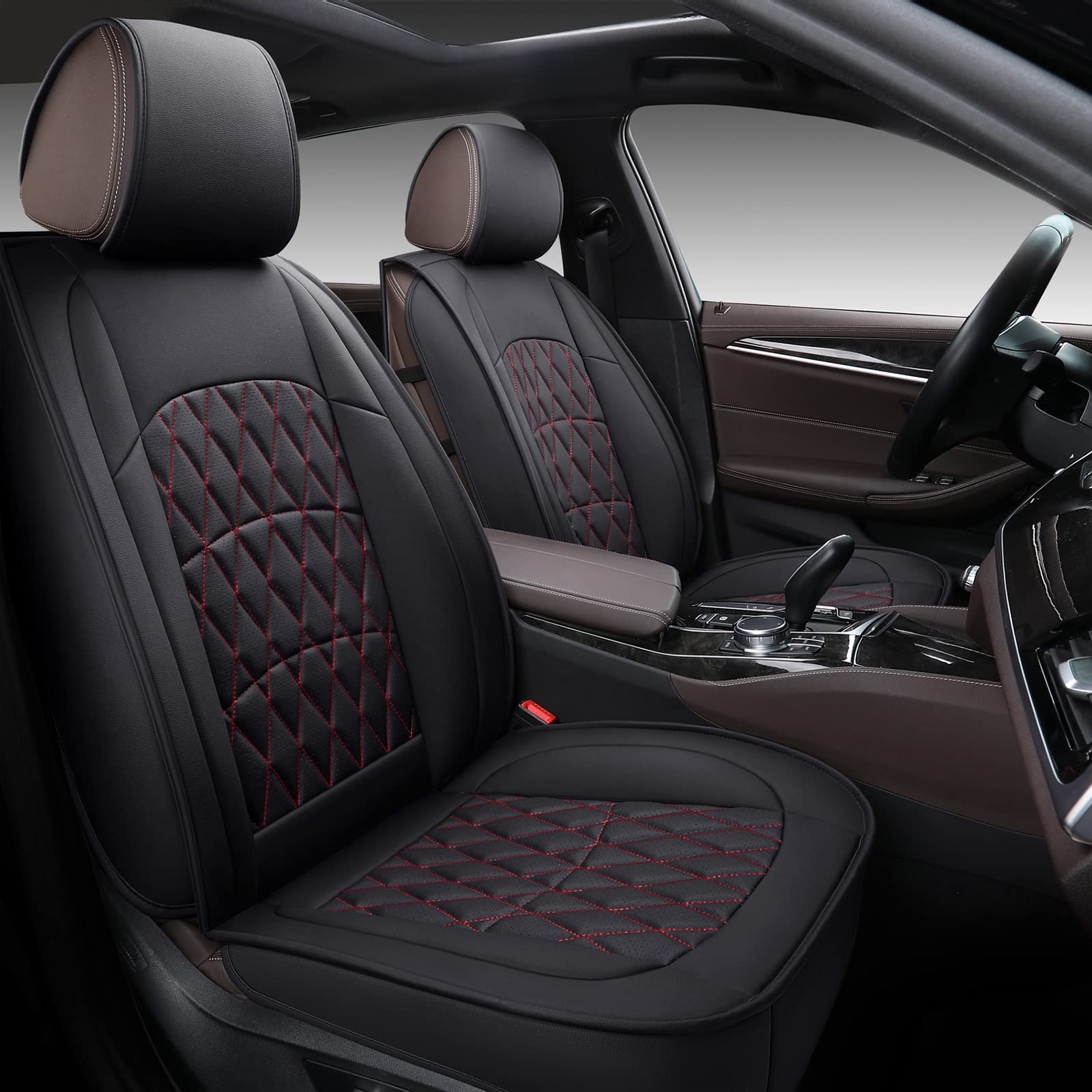 vigrass Leather Front Seat Covers for Cars,Waterproof Faux Leatherette Seat Covers for Car, Auto Vehicle Cushion Protector, Universal Fit for Most Cars SUV Pick-up Truck, Car Interior Accessories