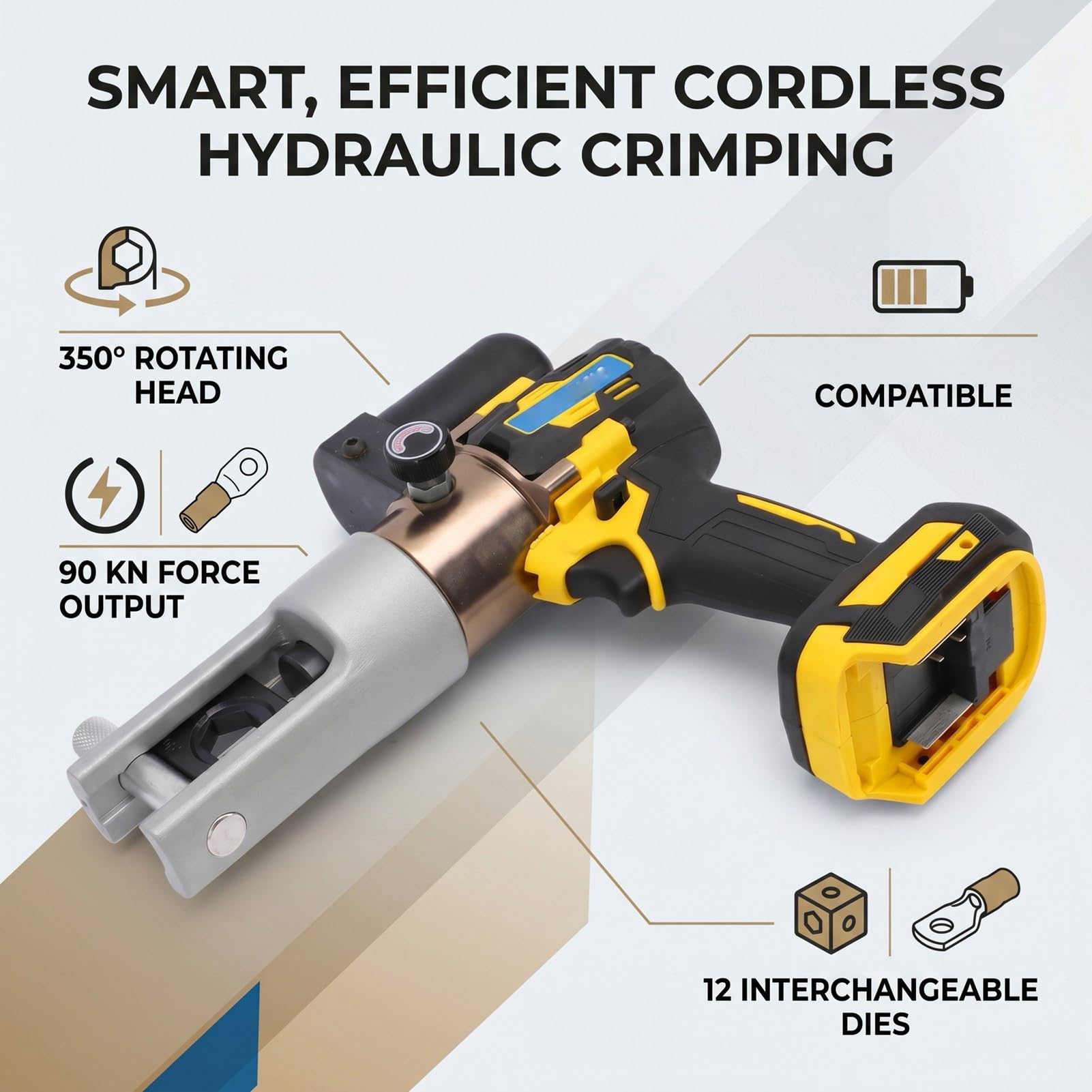 ViaGasaFamido Elektryczne Hydrauliczne Narzędzie do Zaciskania Zaciskarka do Końcówek Kablowych Zaciskarka Kabli Hydraulicznych Zasilany z Baterii 90KN Akumulatora 18V