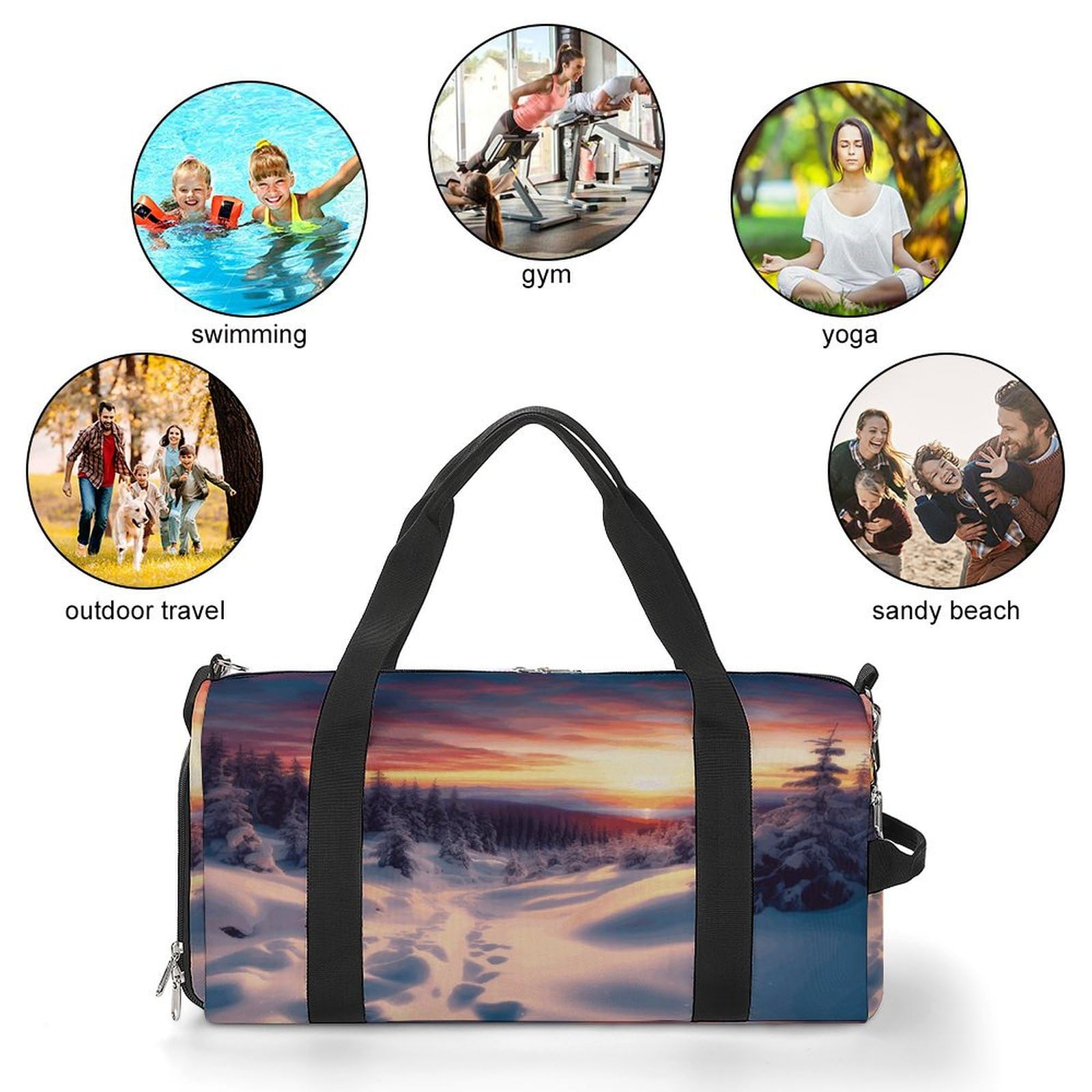 Turnbeutel für Damen und Herren, Winter, Schnee, Sonnenuntergang, Landschaft, Druck, Turnbeutel, wiederverwendbar, Turnbeutel mit Schuhfach, Stil, Einheitsgröße, modern, Stil:, Einheitsgröße, Modern