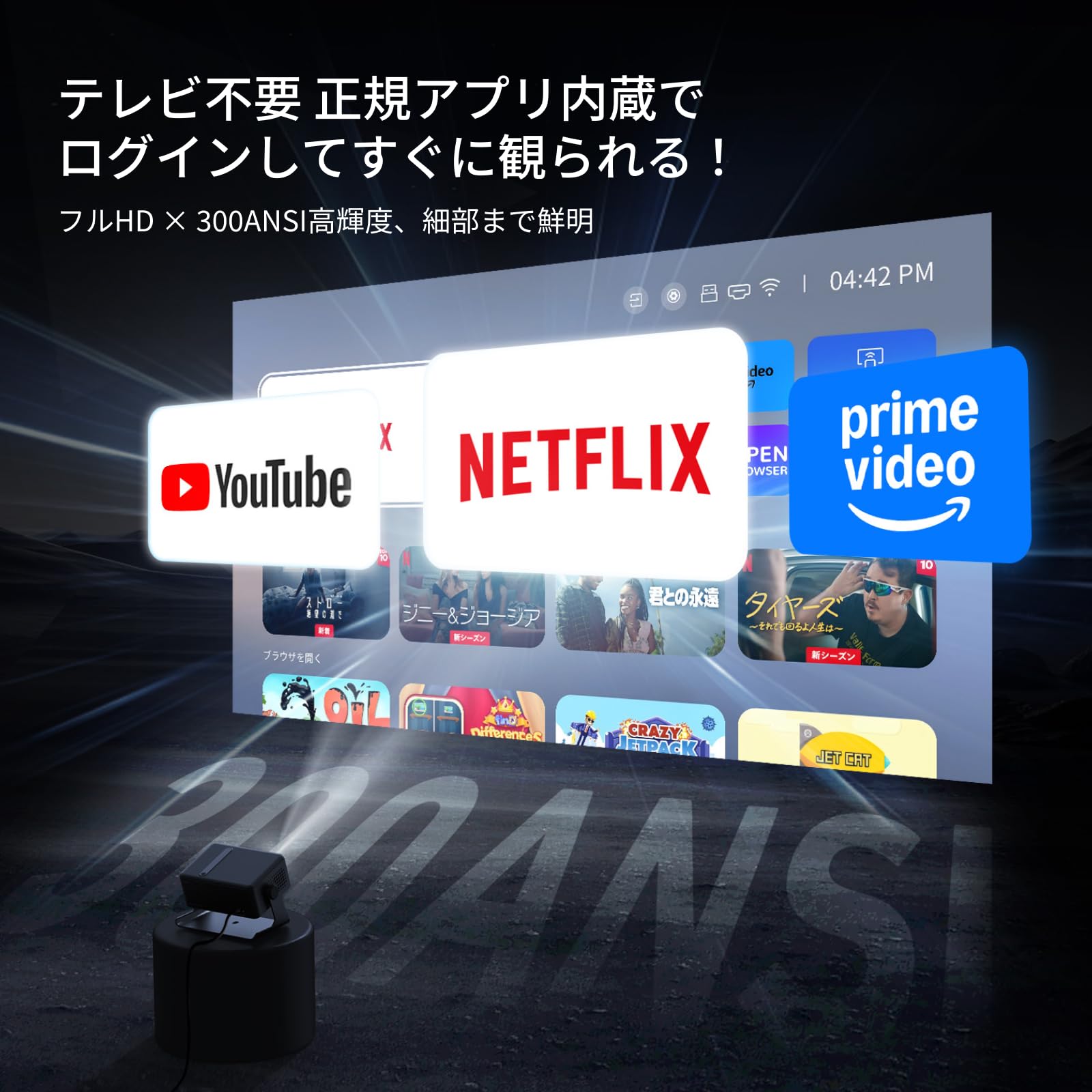 Amazon.co.jp: プロジェクター家庭用 小型 天井 静音【Netflix・Prime