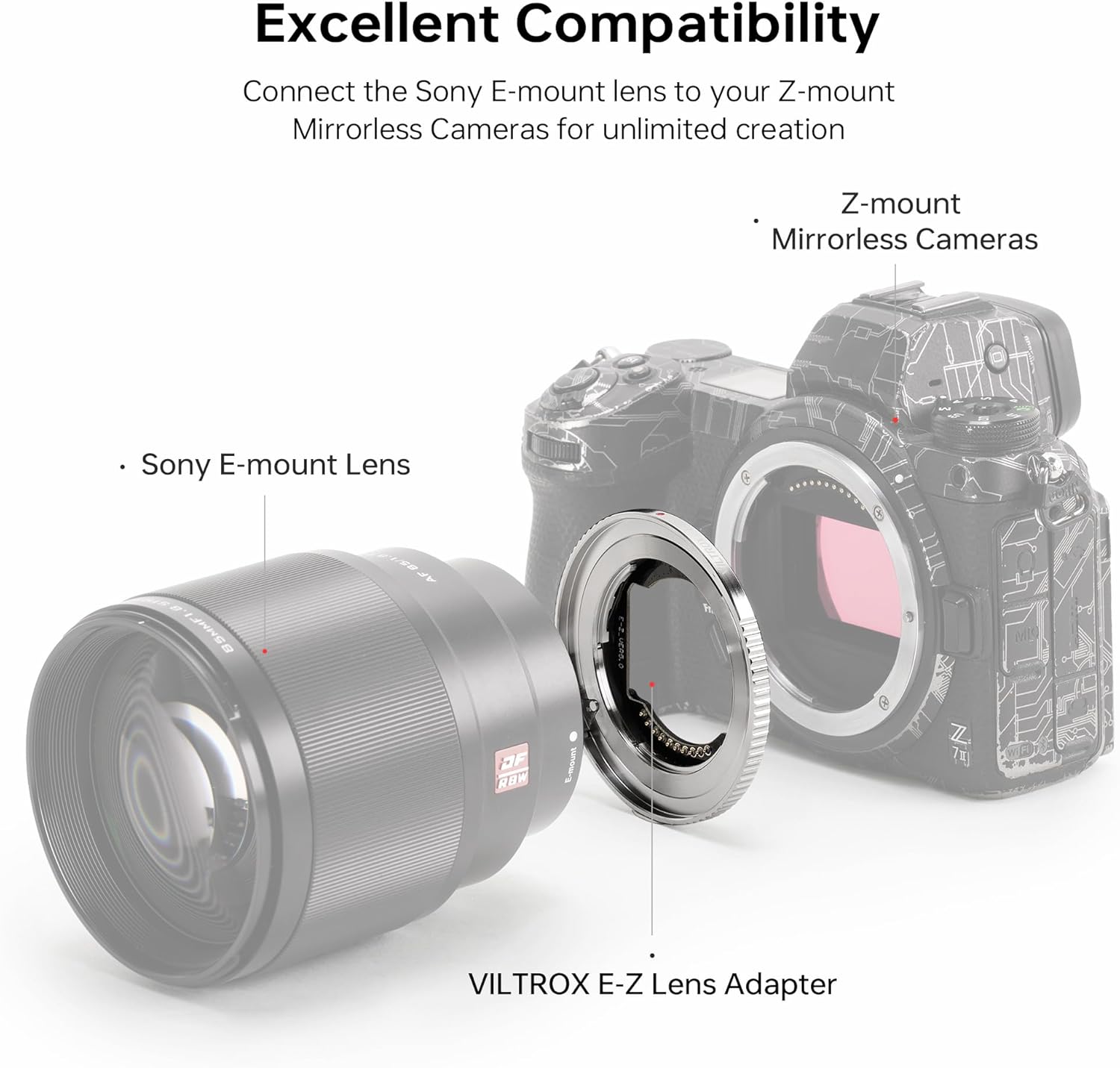 VILTROX E-Z Lens Adapter, Ultra-Thin 4mm Auto Focus Ring Mount Adapter Lens Converter Compatible with E Mount Lens to Nikon Z Mount Mirrorless Cameras Z5 Z50 Z6 Z6II Z7 Z7II Zfc