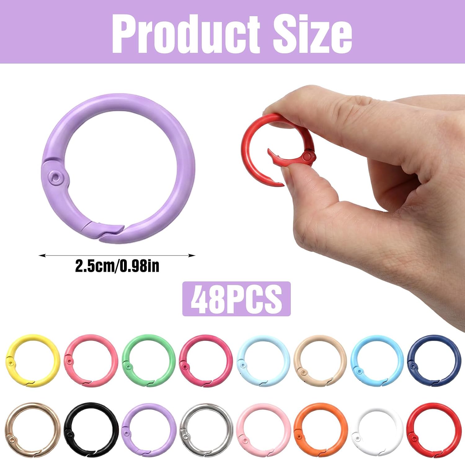 48 Pcs Round Small Carabiner Clip 1 Inch Colorful Circle Carabiner Key Ring Clips Spring O Rings for DIY Keychain Bag Charm Purse Lanyard Making Supplies image 5
