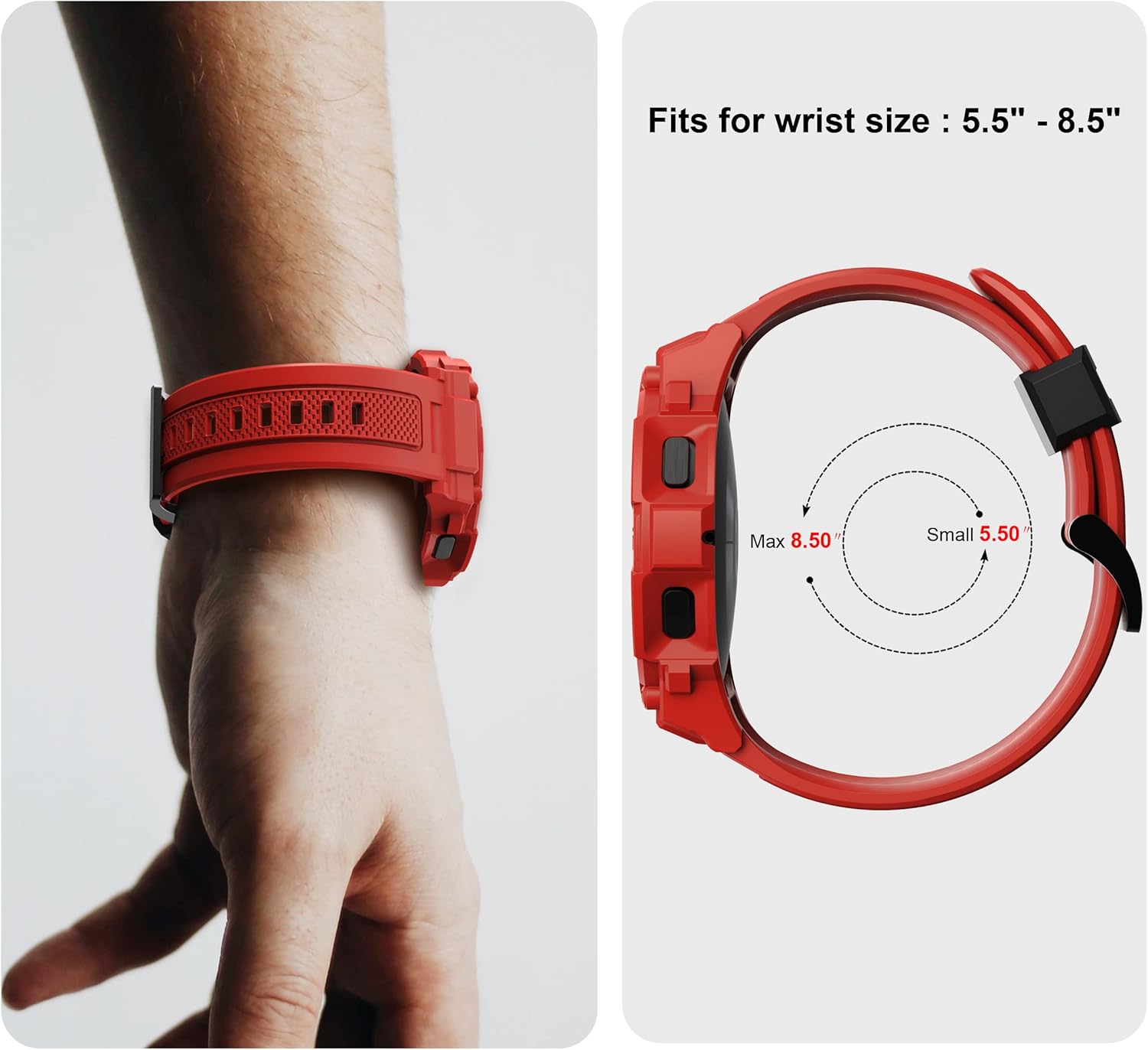 GELISHI Compatible Galaxy Watch 5/4 44mm Band with Case, Rugged Protective Case Protector Military Sport Band, Red - Image 7