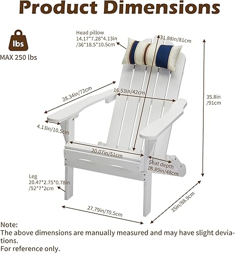 Miniatura 3 de DJL Juego de 4 sillas Adirondack de madera para exteriores, color blanco, plegables para patio, terraza, porche, césped, piscina, patio, jardín,