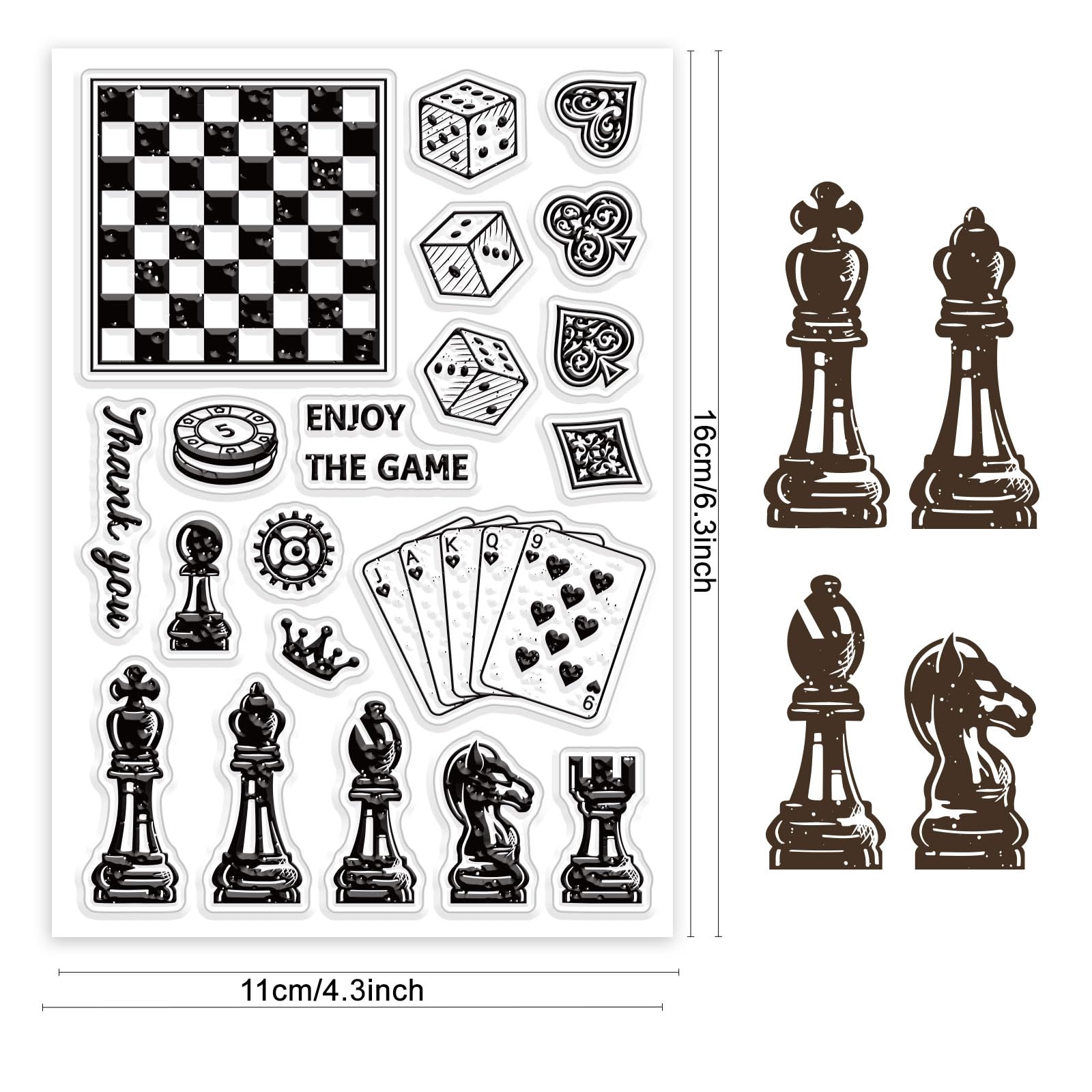 CRASPIRE Chess Poker Clear Rubber Stamps Dice Reusable Funny Silicone Transparent Seals Stamp for for Journaling Card Making Friends DIY Scrapbooking Photo Frame Album Decor 6.3 x 4.3inch - Image 2