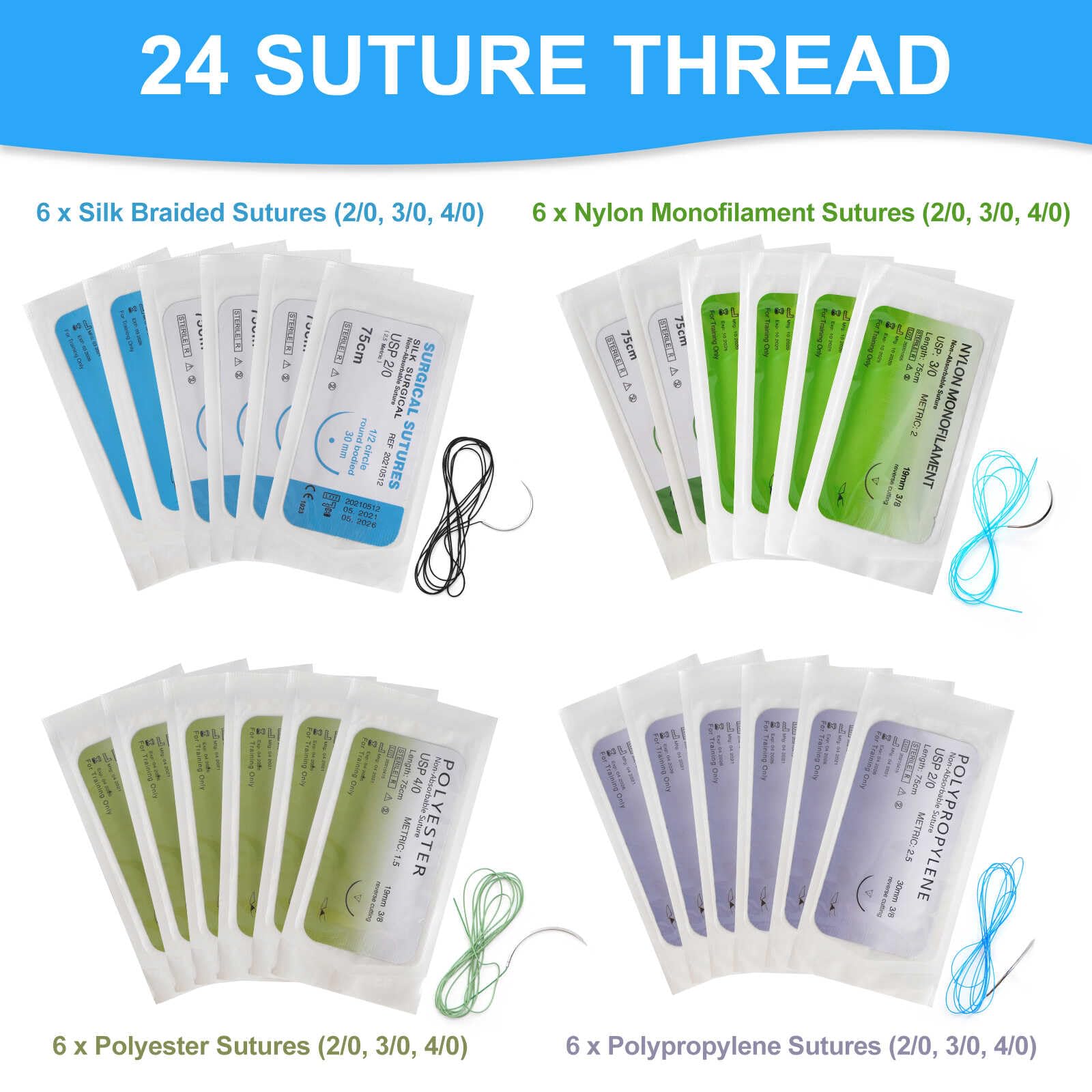 Kit de Sutura para Práctica 35pcs Set de Sutura Quirúrgica 24 Hilos de Sutura Set de sutura-Medicina Regalos para Estudiantes de Medicina (Sólo Educación)