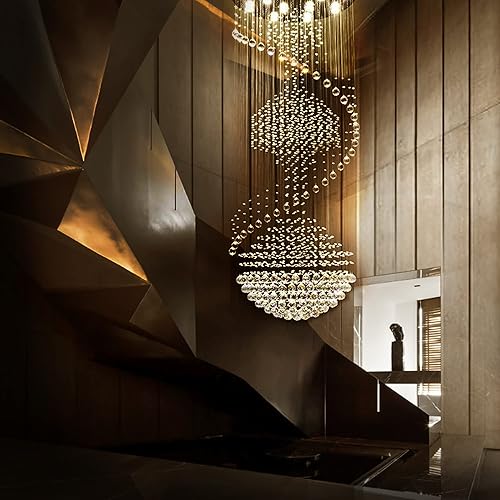 Miniatura 8 de 7PM W32 X H96 - Lámpara de techo alto moderna, lámpara de escalera en espiral, iluminación de cristal, lámpara de lluvia grande para entrada,