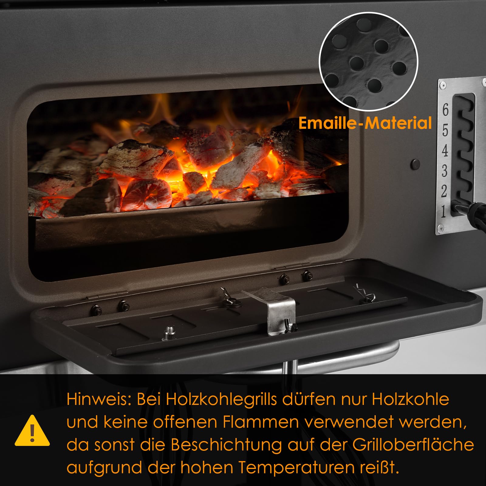 TLSUNNY Barbecue Carbonella XXL con Coperchio e Termometro, Ripiani Pieghevoli, Griglia BBQ Carbonella Grigio