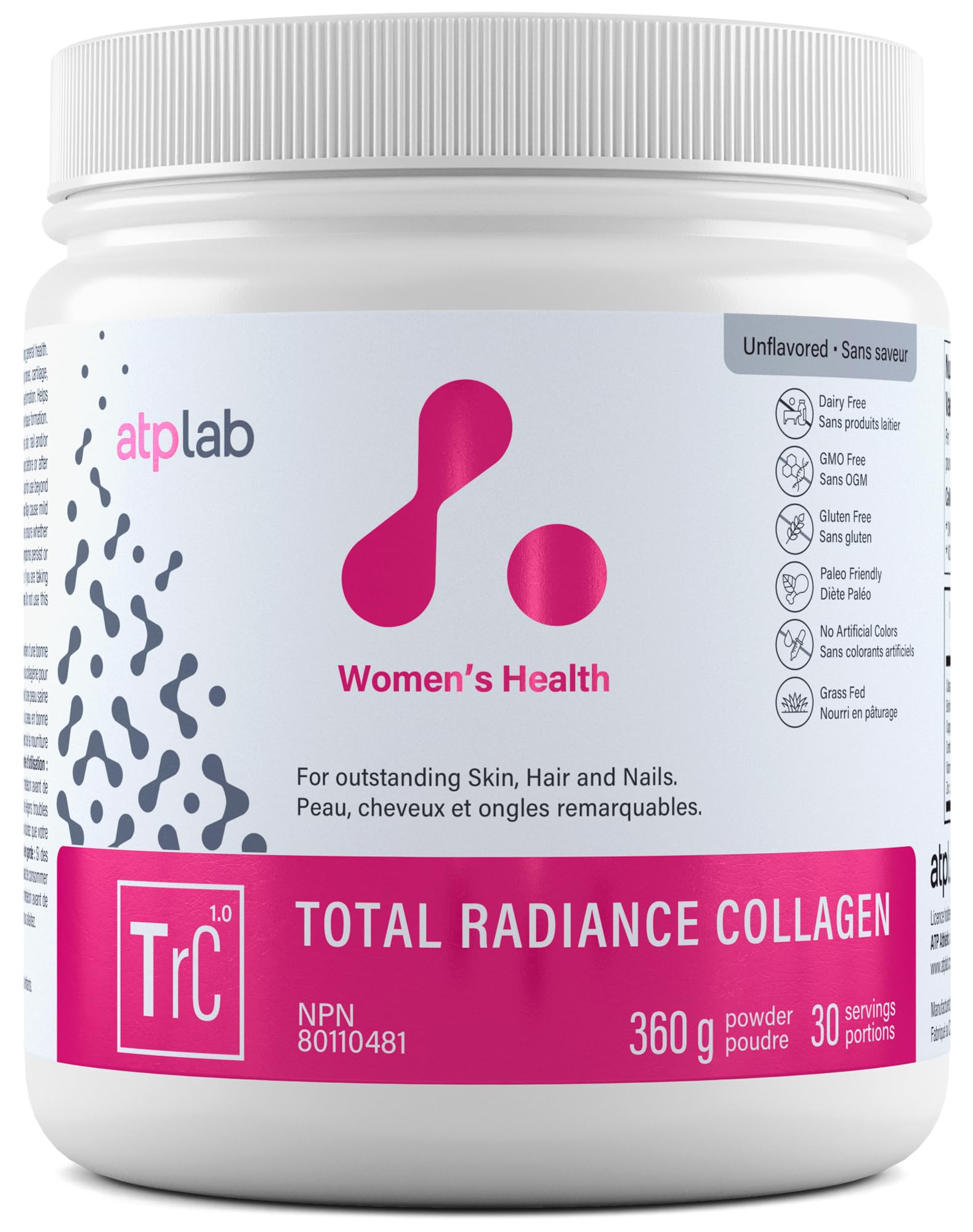 ATP LAB Total Radiance Collagen Powder, Unflavoured, 360g - Premium Hydrolyzed Collagen Peptides for Women - Vegan-Friendly Collagen Protein Powder, Support for Skin, Hair & Nails
