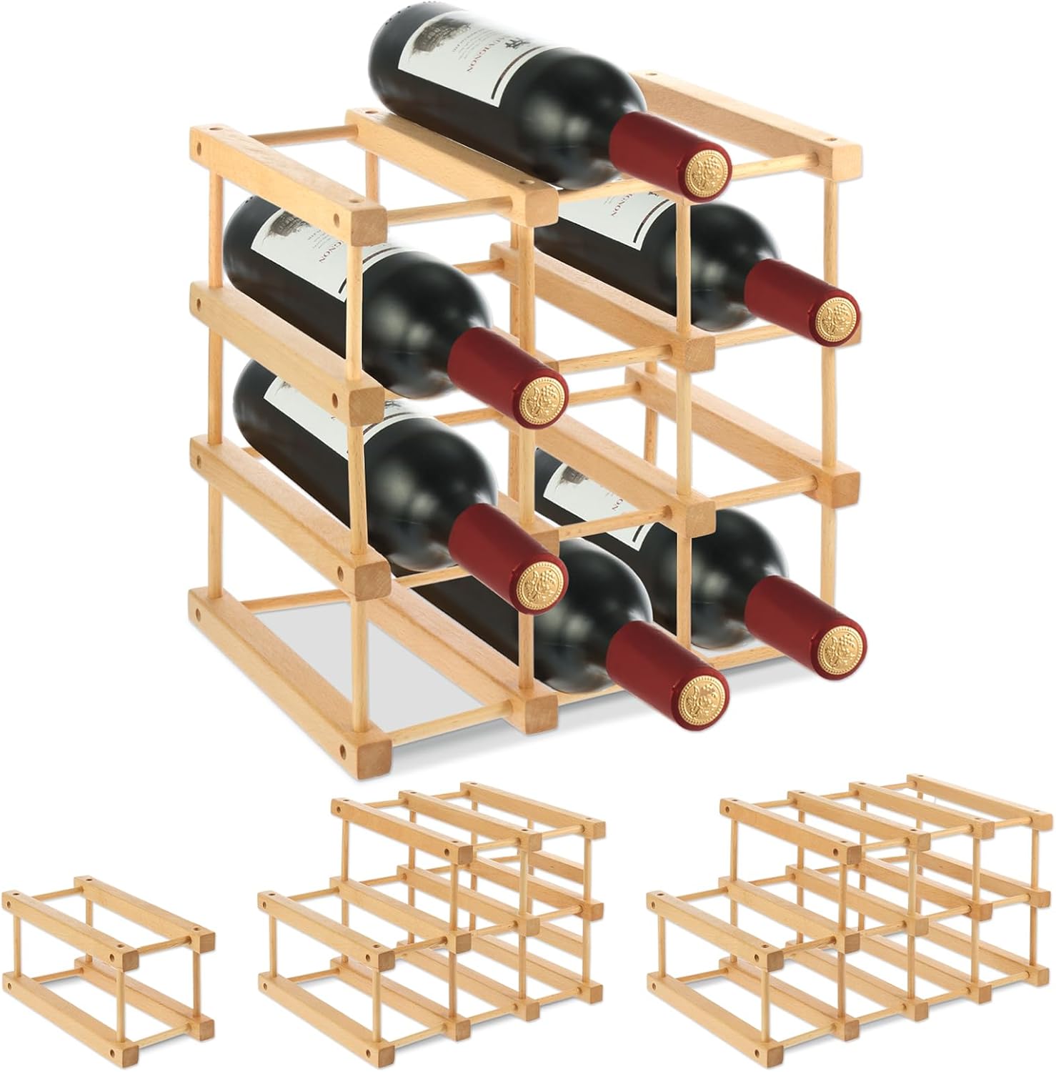 Estante para Vino de Madera, 12 Botellas, Apilable, Wensdr