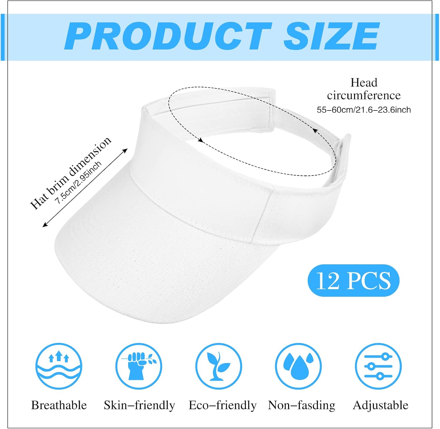 Funtery 12 Pcs Sun Visors White Sports Visor Hats Summer UV Protection Cap for Women Men Tennis Football Golf Ball