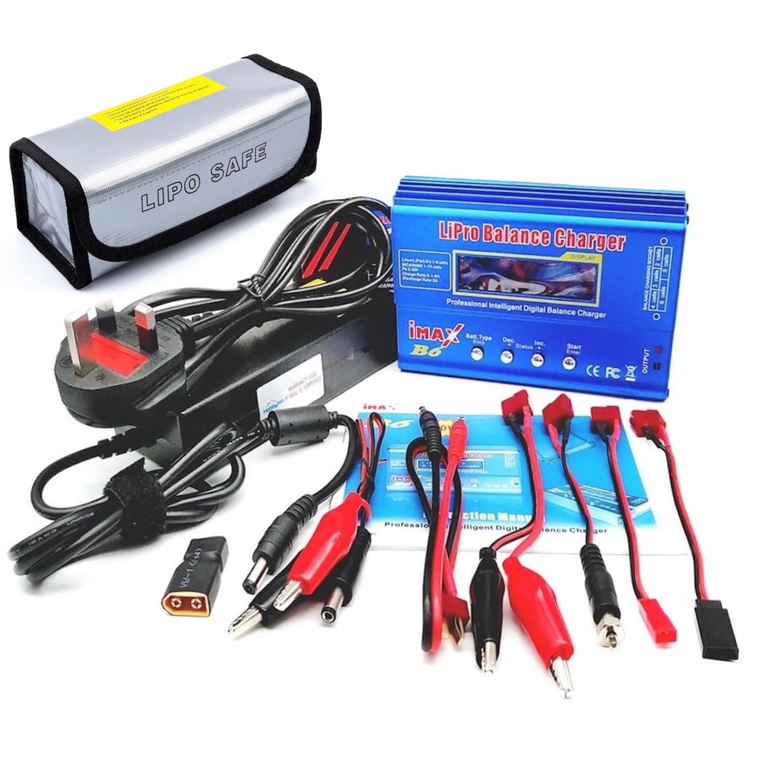 iMax B6 Lipo Cargador de batería RC Lipo Cargador de batería Dis-Charge 1S-6S Carga multifunción LiFe LiHV NiCd NiMH Lilon Pb + adaptador de corriente + bolsa de seguridad Lipo
