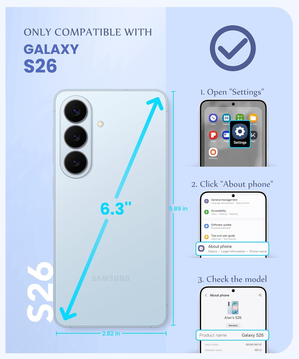 GVIEWIN for Samsung Galaxy S26 Case, [Compatible with MagSafe] [Screen & Camera Lens Cover], Marble Slim Shockproof Military-Grade Protection Women Phone Case for S26 6.3" (Abyss/Blue)