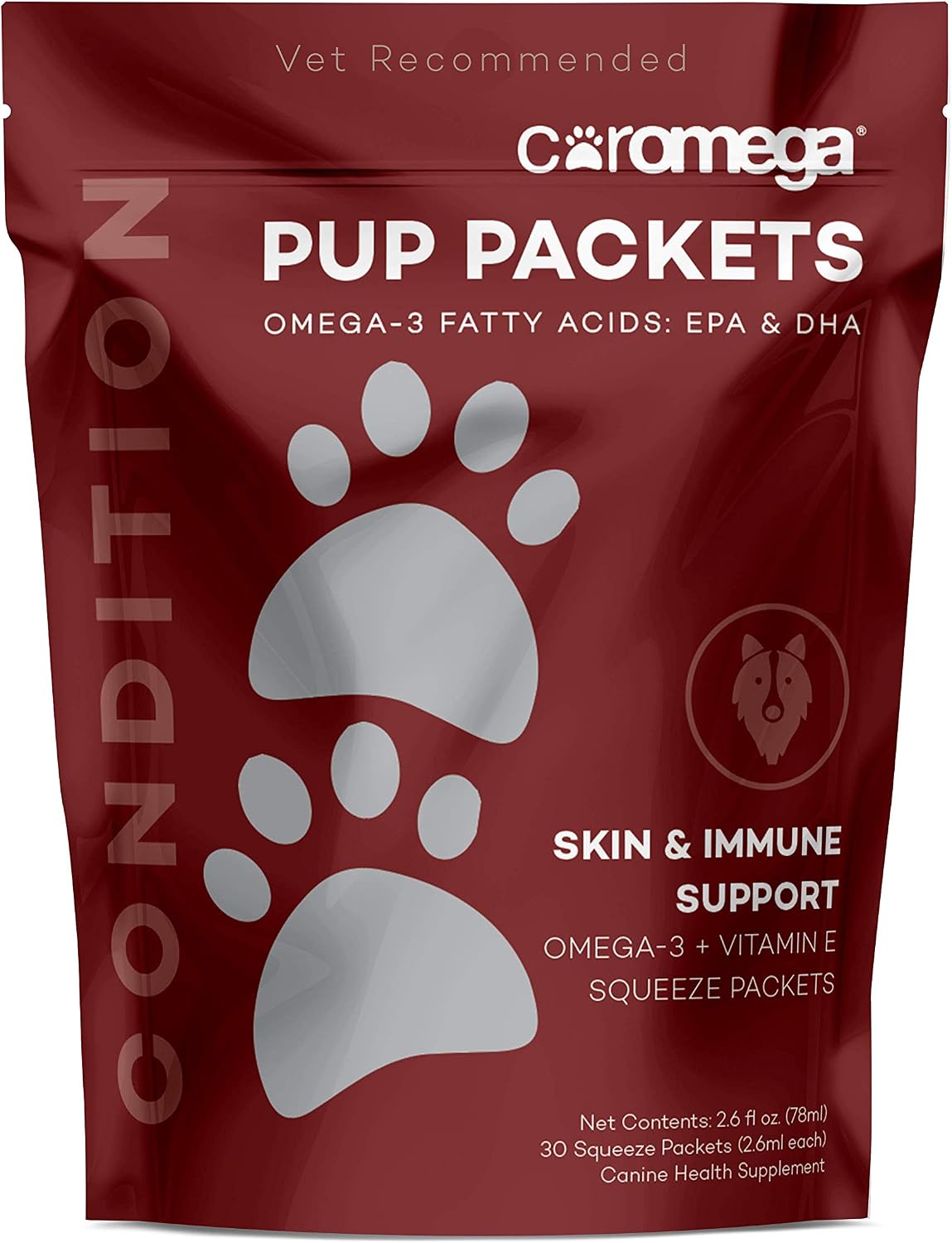 Coromega Omega3 Condition Pup Packets Fish Oil for Dogs with Omega 3 Fatty Acids EPA and DHA and Vitamin E Dog Supplement Skin and…
