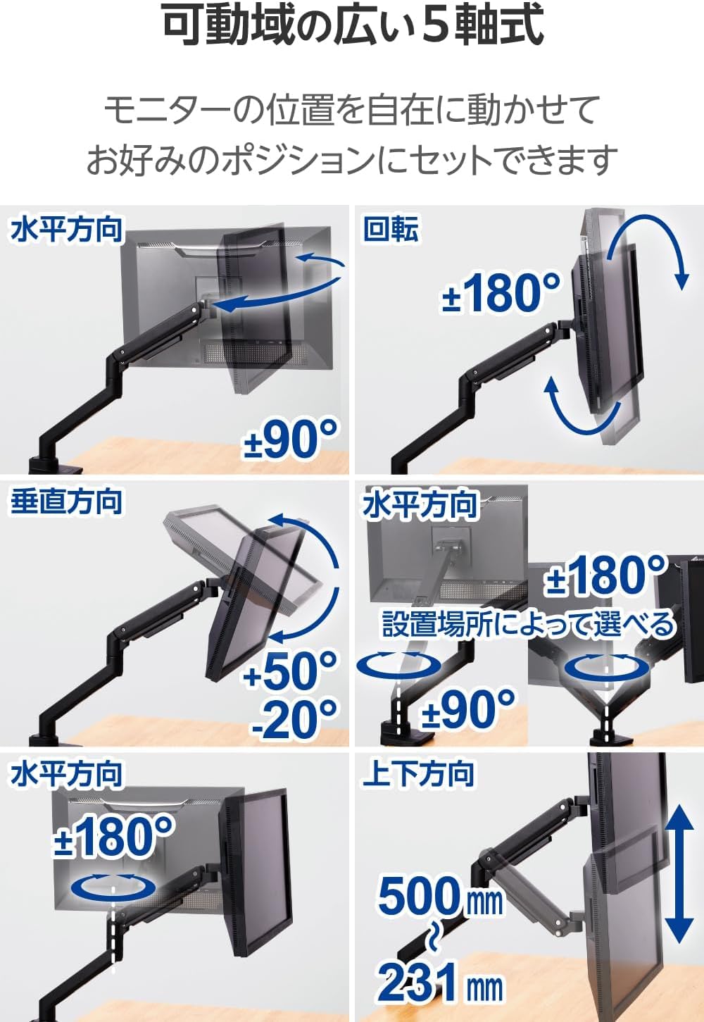 美品　エレコム　モニターアーム　ワイドモニター対応　5軸　耐荷重2kg〜20kg エレコム モニターアーム ワイドモニター対応 17~49インチ対応 耐荷重