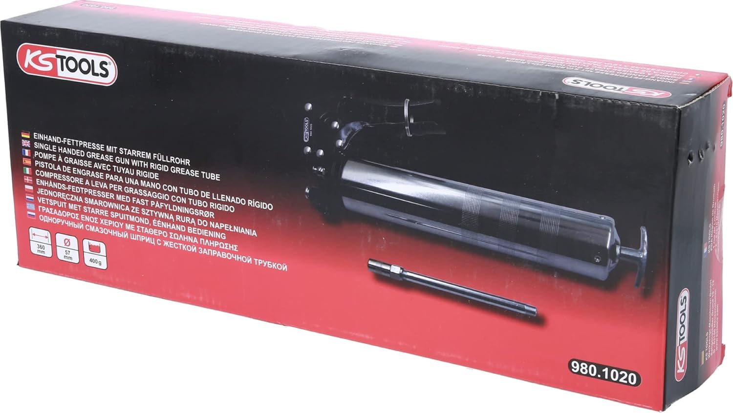 KS TOOLS Single Handed Grease Gun with Rigid Grease Tube, 350mm