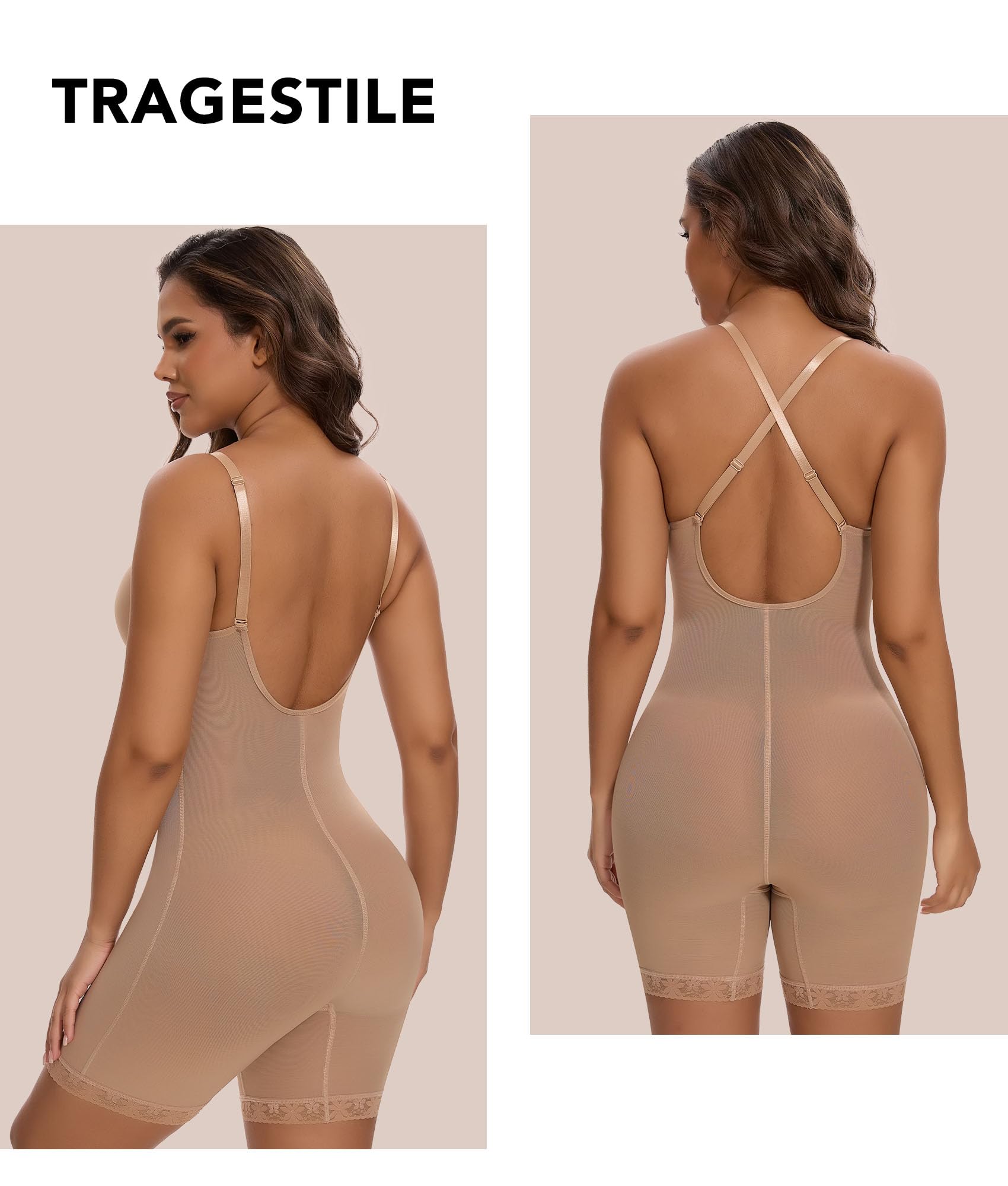 SHAPERIN Rückenfrei Formende Bodysuit Damen Shapewear Bauchweg Body mit Push Up BH Full Body Shaper Tiefer U Ausschnitt