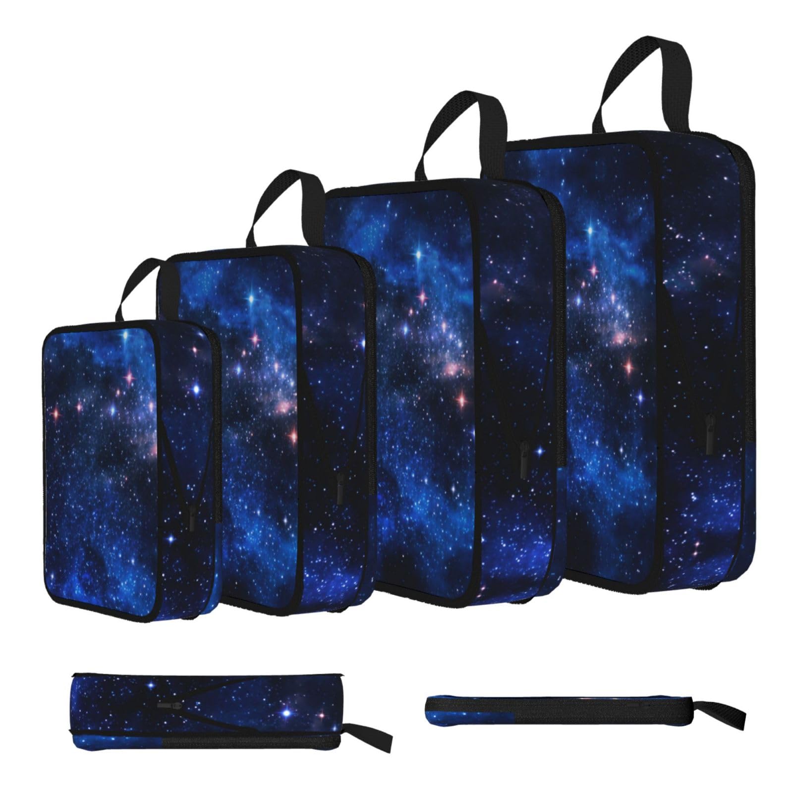 Galaxy Night Print 4 Set Compression Packing Cubes For Suitcases,Expandable Storage Bags Organizers