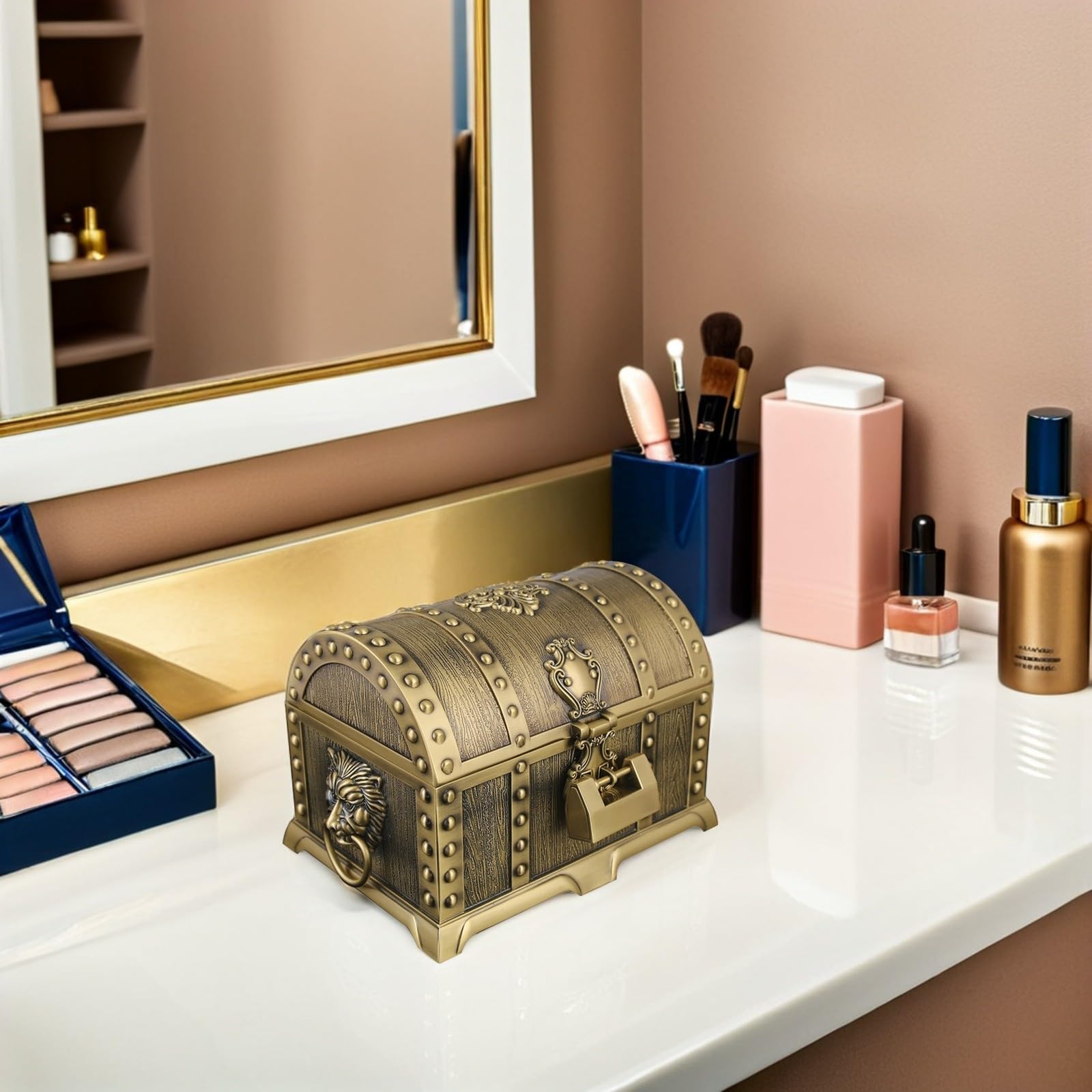 GANAZONO Joyero Vintage Pequeño Rectangular con Cerradura para Joyas