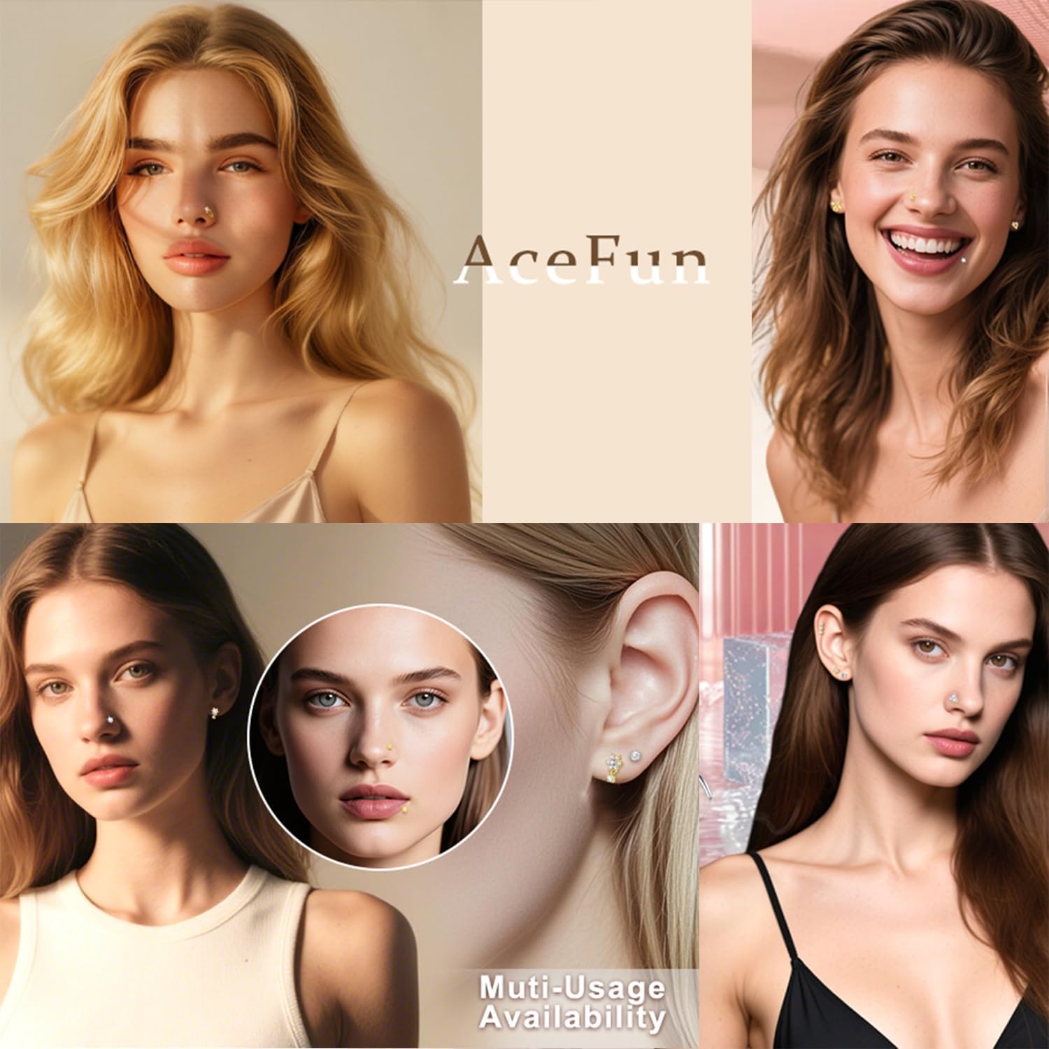 AceFun 8pcs Gold Silver L-Shaped Corkscrew Nose Rings Studs Set for Women 20G Surgical Steel Dangle Nose Ring Star Nostril Nose Piercing Jewelry Hypoallergenic CZ Heart Butterfly Bow Flower Bee Nose Studs - Image 3