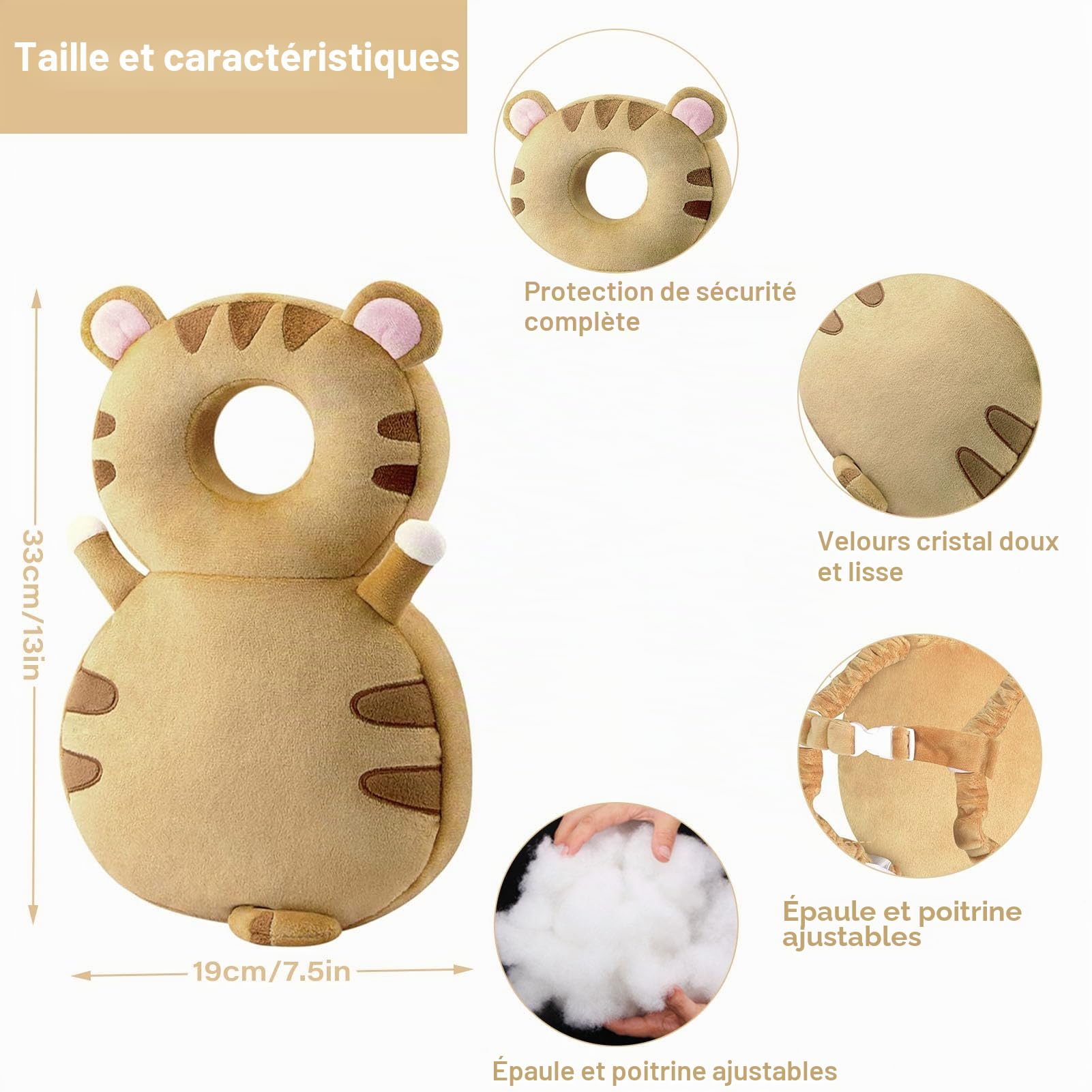Protege Tete Bebe Chute, Coussin Anti Chute Bébé Sac a Dos Protection Tête Bebe Coussins de Securite Réglables Anti Choc Baby Head Protector pour Les Enfants Marche Tout-Petits de 4 à 24 Mois