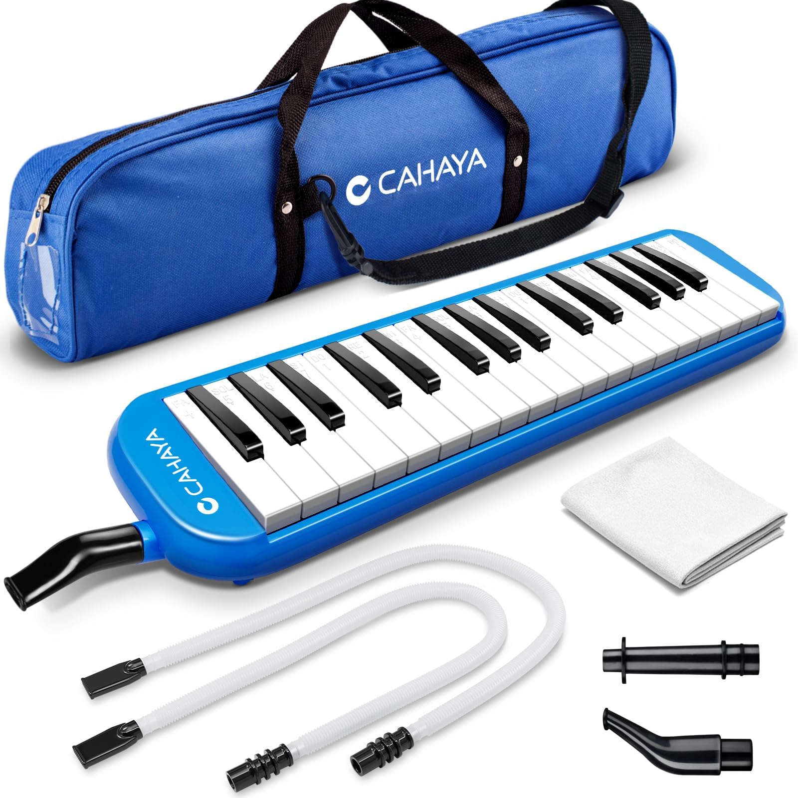 CAHAYA Melodica 2 Double Mouthpieces Tube Sets Melodicas Piano Style 32 Key Portable with Carrying Bag, Blue, CY0050-2